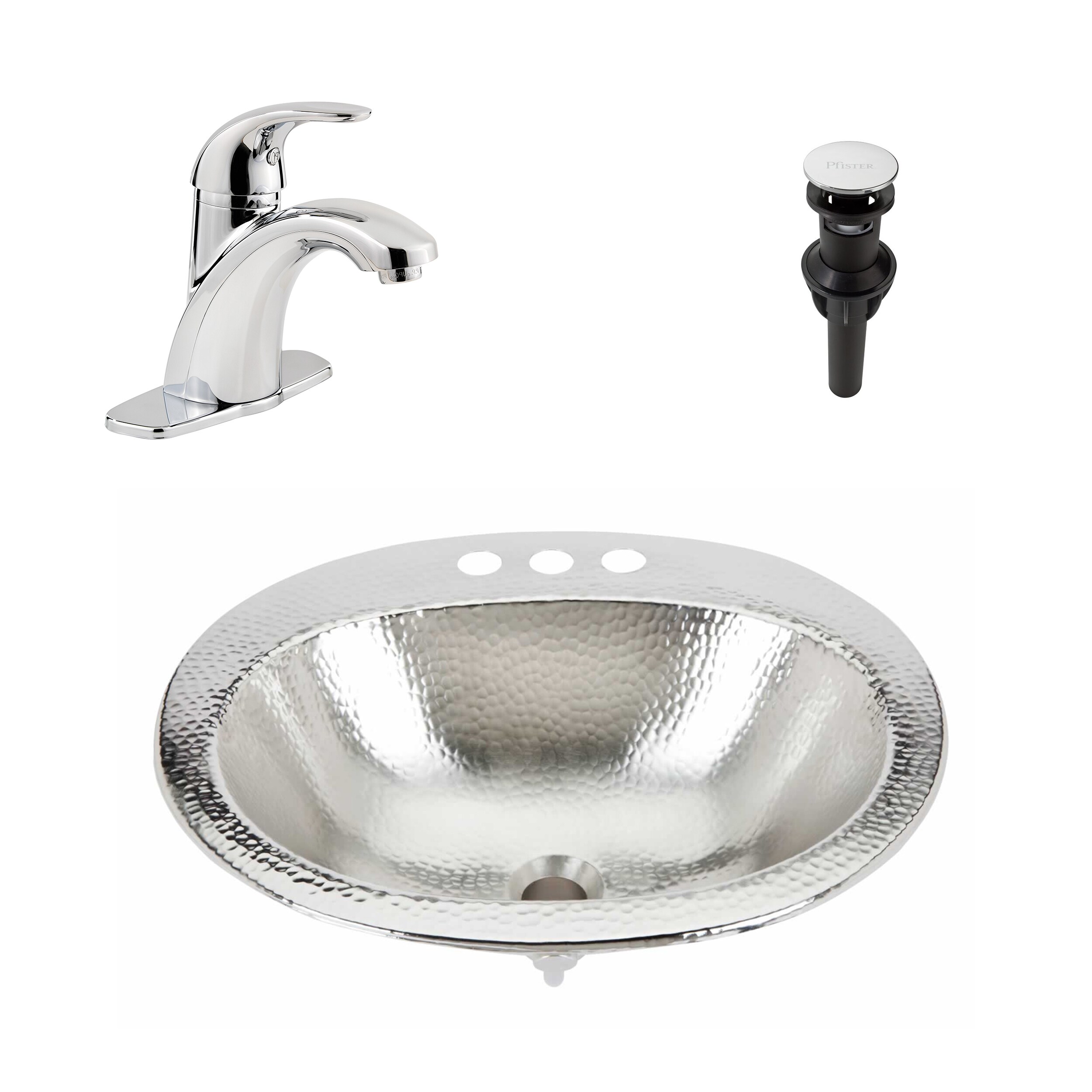 SINKOLOGY BOD-09BRN-LF42 Seville Nickel Drop-In Oval Rustic Bathroom Sink with Faucet and Drain Included (20-in x 17-in)