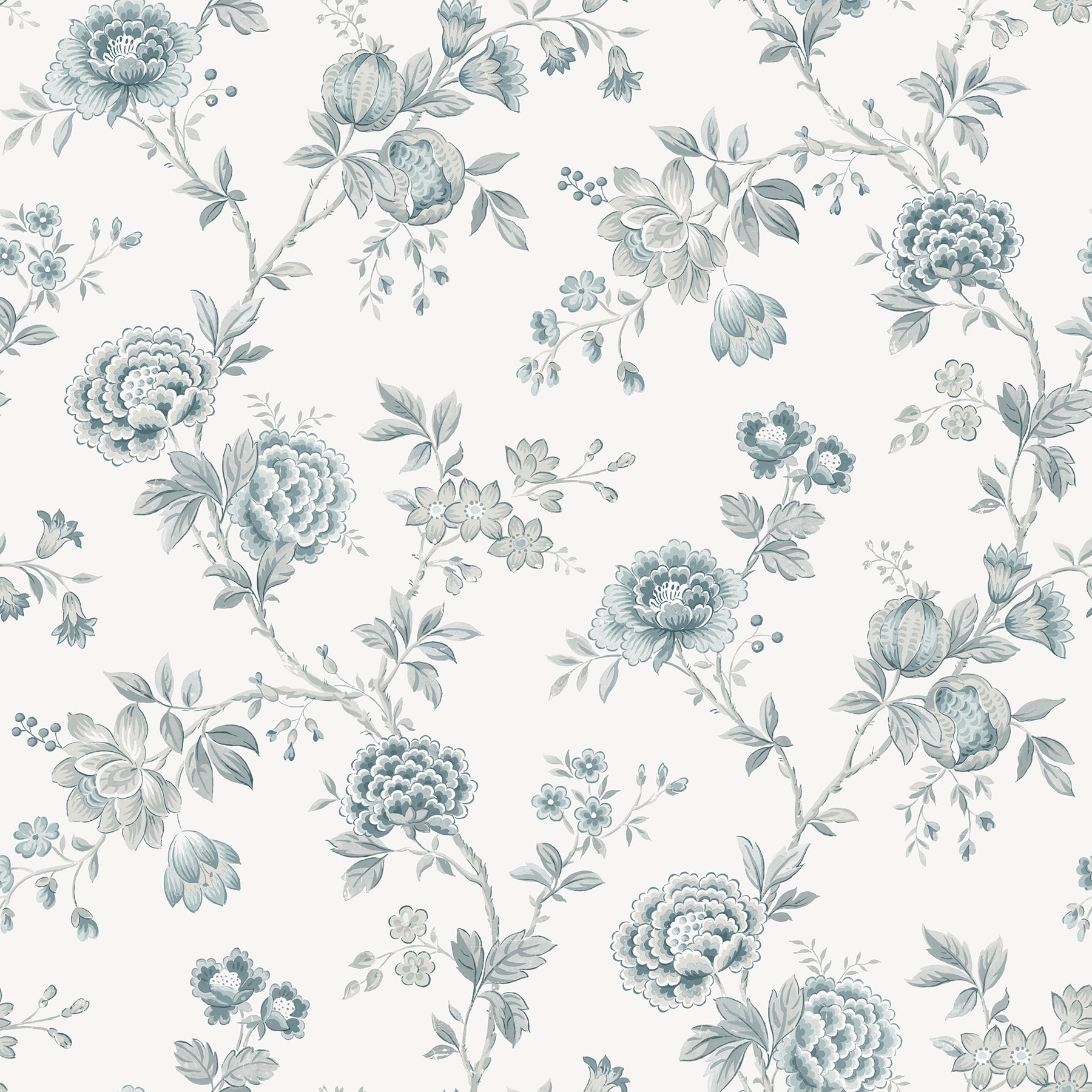 Chesapeake 3123-02215 Homestead 56.4-Sq. Feet Blue Non-woven Floral Prepasted Water Activated Paste Wallpaper
