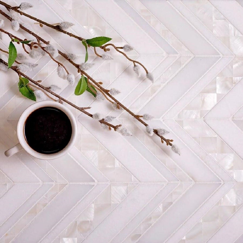 Apollo Tile Winterland Pearl White 12-in x 12-in Polished Composite Herringbone Patterned Floor and Wall Tile (5.08-sq. ft/ Carton)