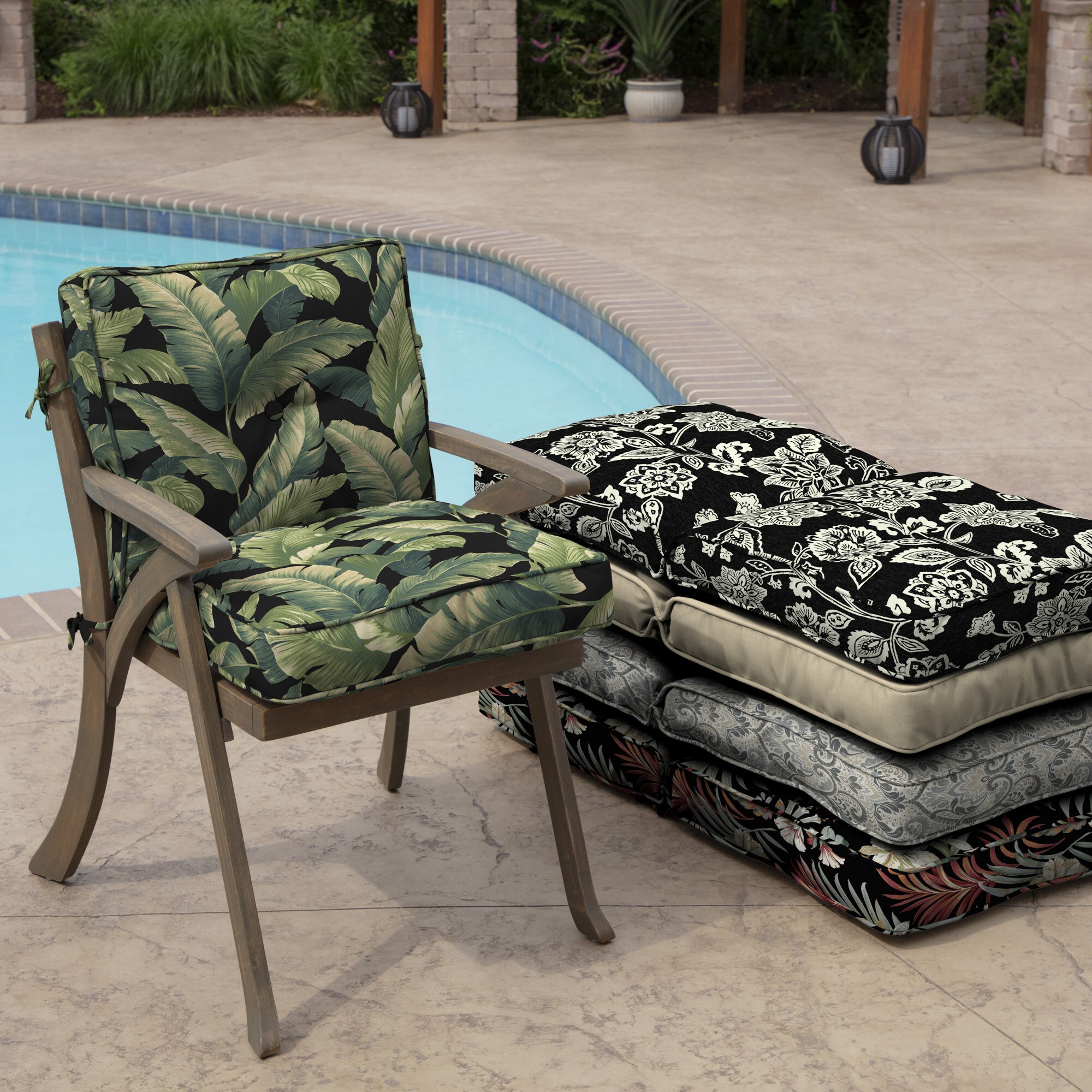 Arden Selections Plush Polyfill 20-in x 20-in Onyx Cebu Patio Chair Cushion  in the Patio Furniture Cushions department at