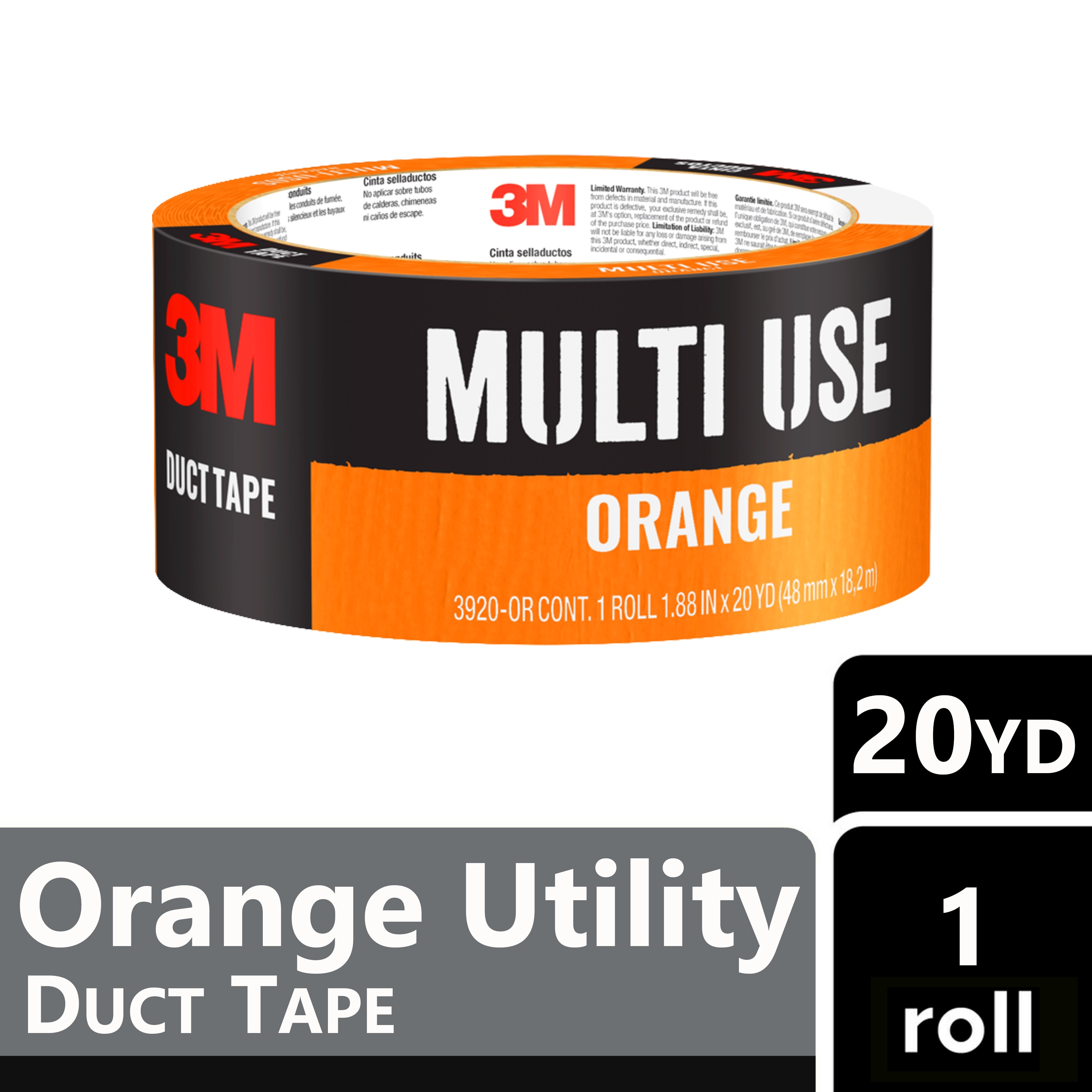 3M 1.88 in. x 20 Yds. Multi-Use Orange Colored Duct Tape (1 Roll) 3920-OR -  The Home Depot