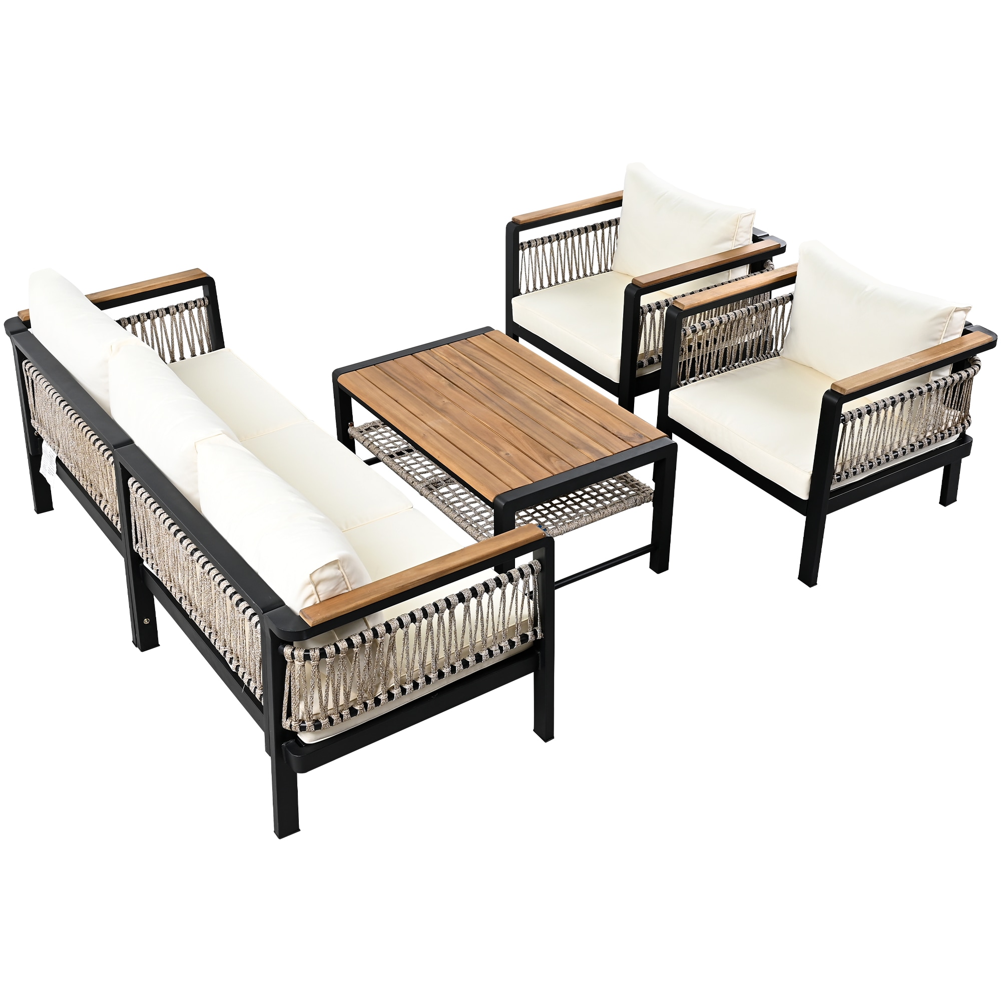 Black Steel 7-Piece Outdoor Dining Set with Cushions
