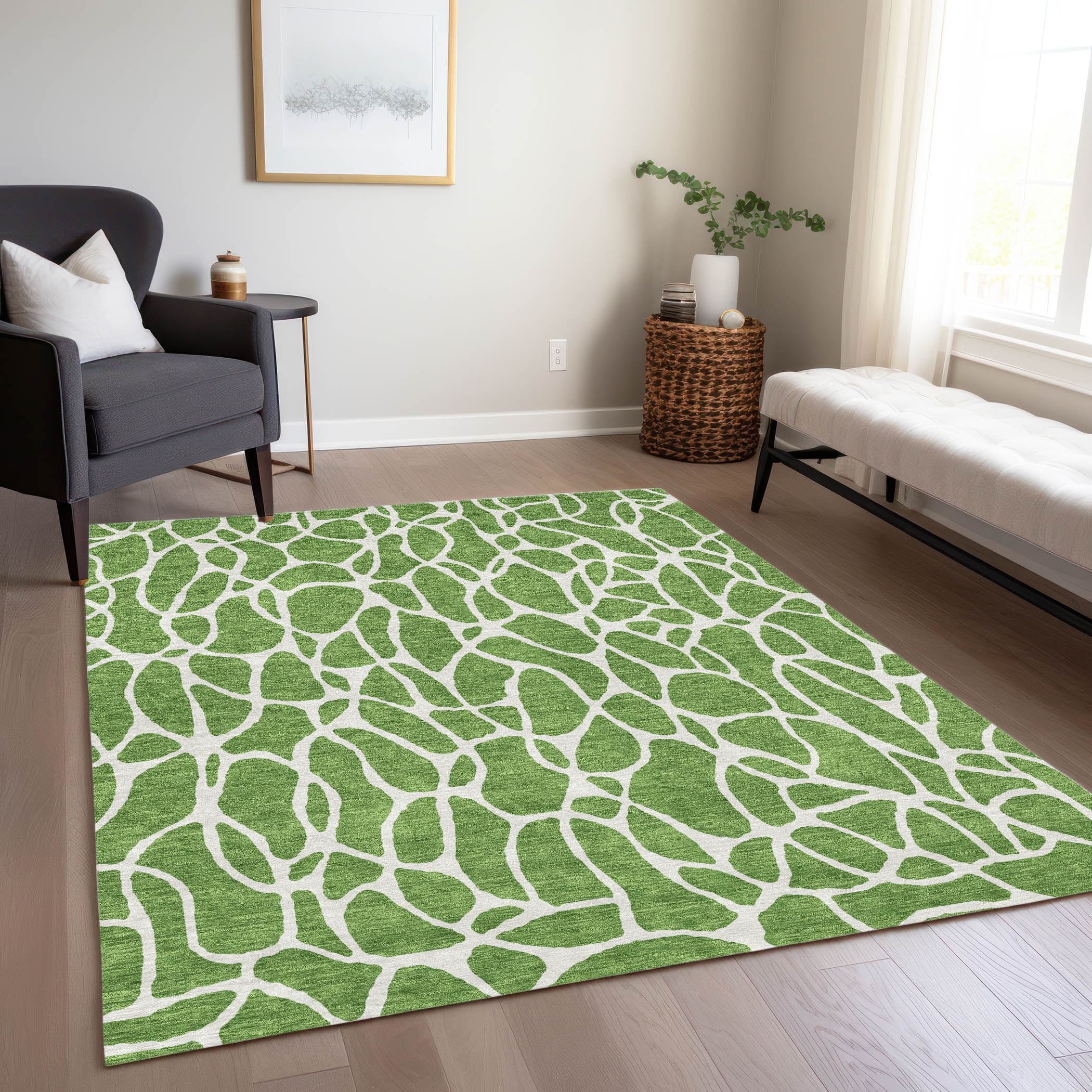 Addison Rugs ACN1024GE3X5 Chantille ACN1024GE 3 x 5 (ft) Polyester Green Rectangular Indoor/Outdoor Geometric Machine washable Area rug