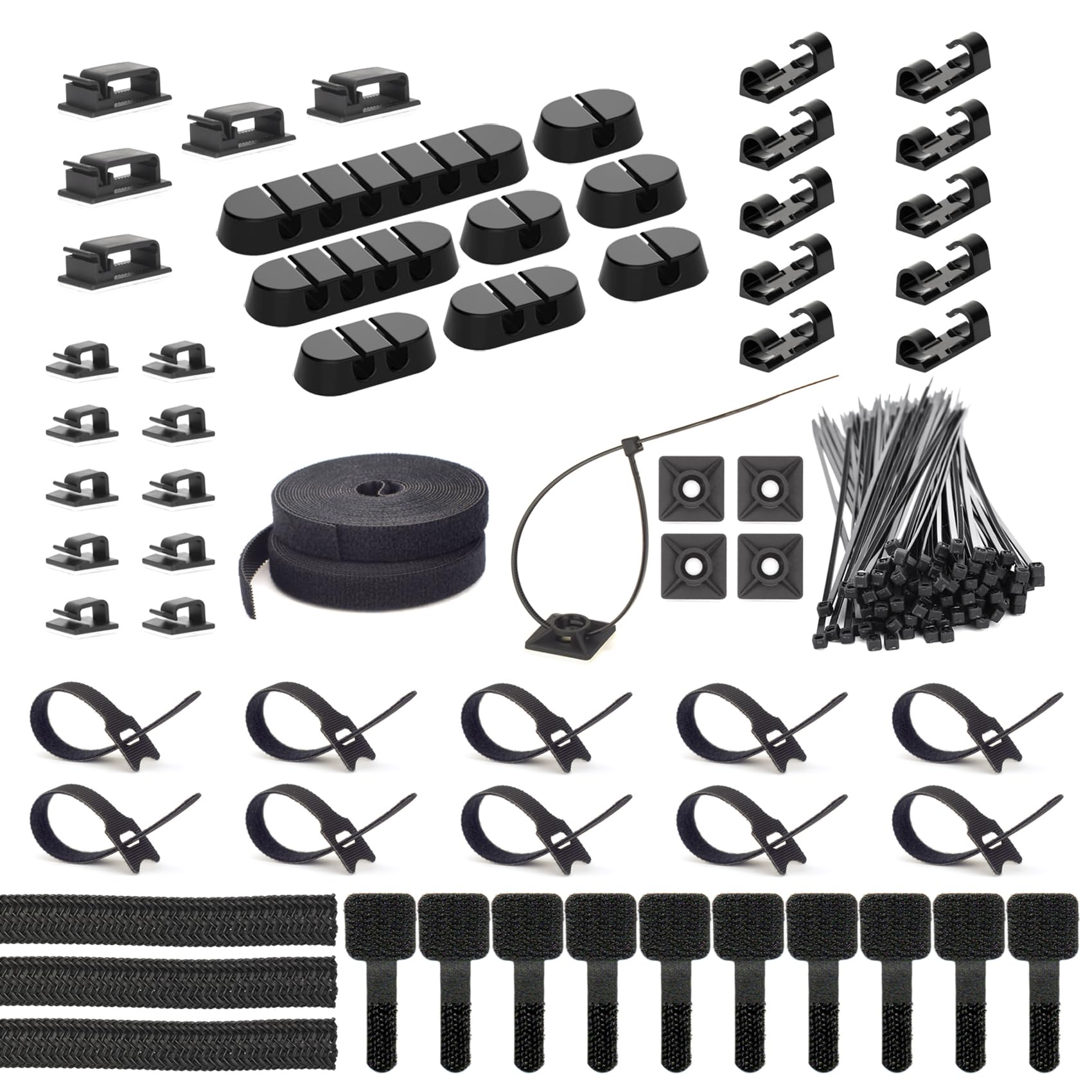 CYIKE  163 Piece Cable Management Kit with Wire Organizer Sleeve Self Adhesive Cable Holders Cord Clips Reusable Cable Straps and Fastening Cable