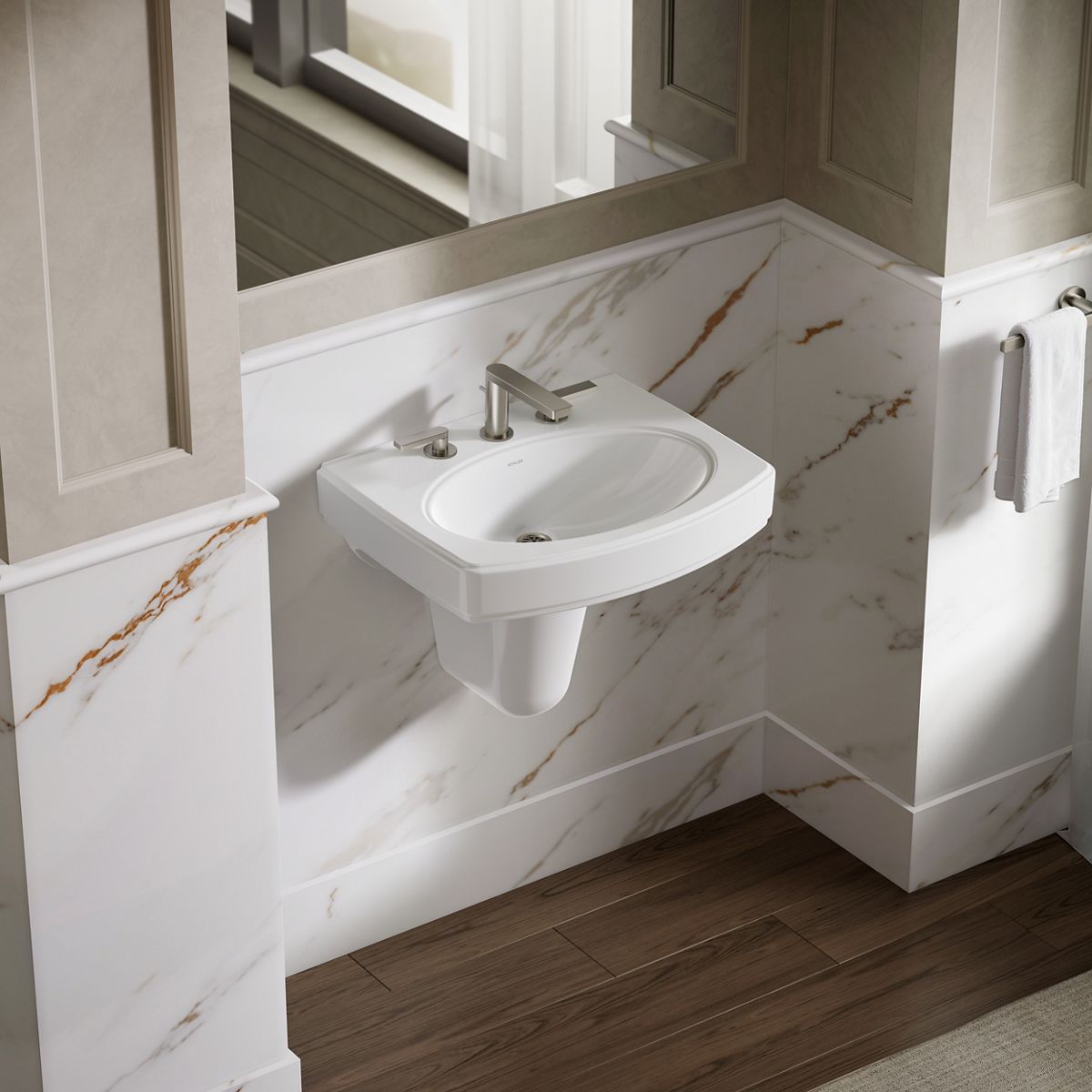 KOHLER 2035-8-0 Pinoir Vitreous china Traditional White Pedestal Sink Combo ( 22-in x 18.0000-in x 34.0000-in