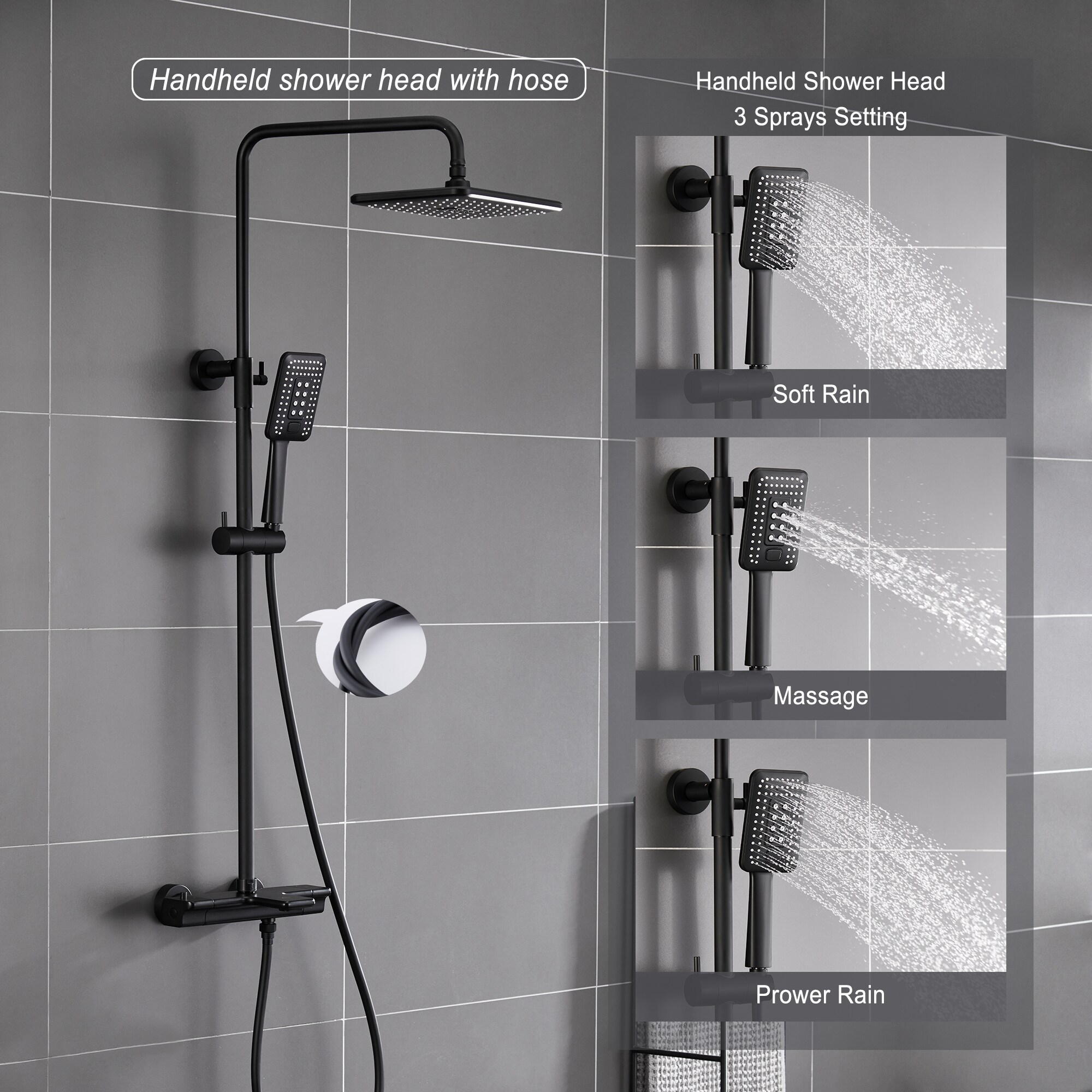 Clihome Matte Black 11.4-in Dual Head Shower Faucet Bar System with 2 ...