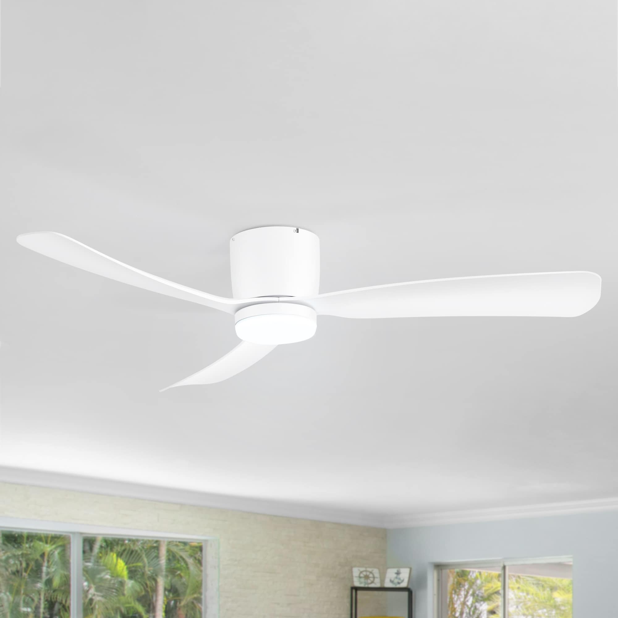 Breezary 24030-AW 52-in Color-Changing Integrated LED Flush Mount Matte White with White Blades Ceiling Fan With Light - Remote Included ( 3 -Blade )