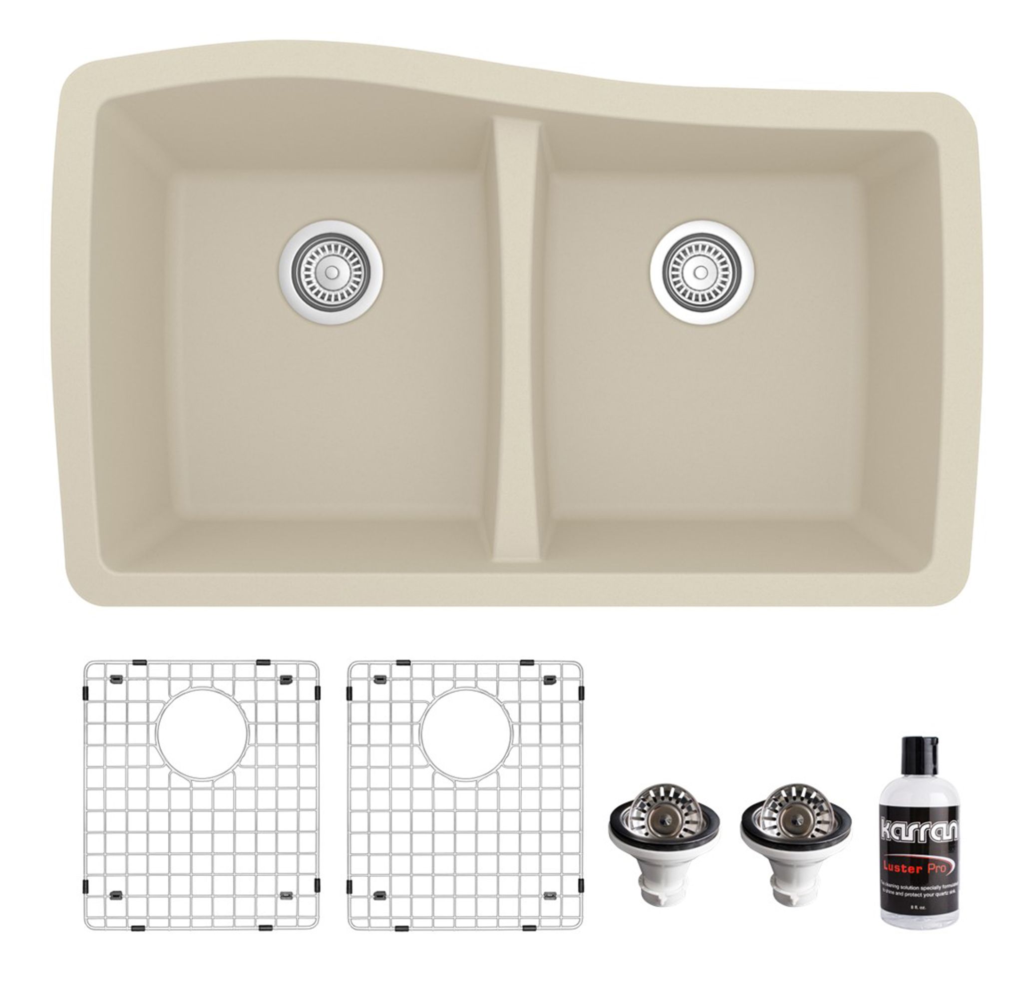 Karran QU-720-BI-PK1 Undermount 33.50-Inches x 20.375-Inches Bisque Quartz Double equal bowl Kitchen Sink