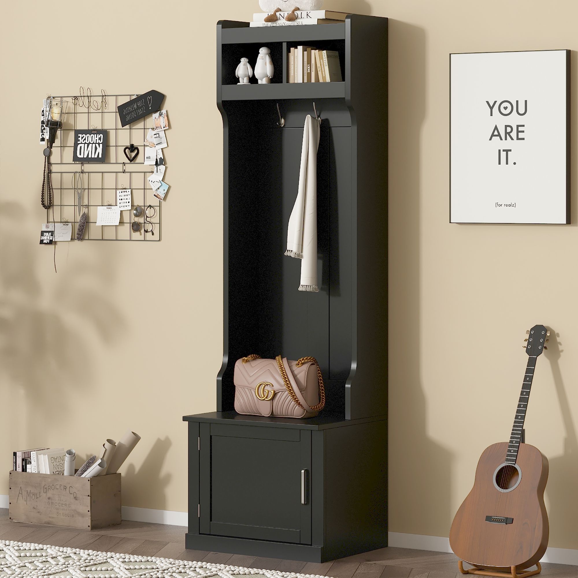 Yiekholo LL-1850AAB Casual 23.6-in Black Wood Hall Tree