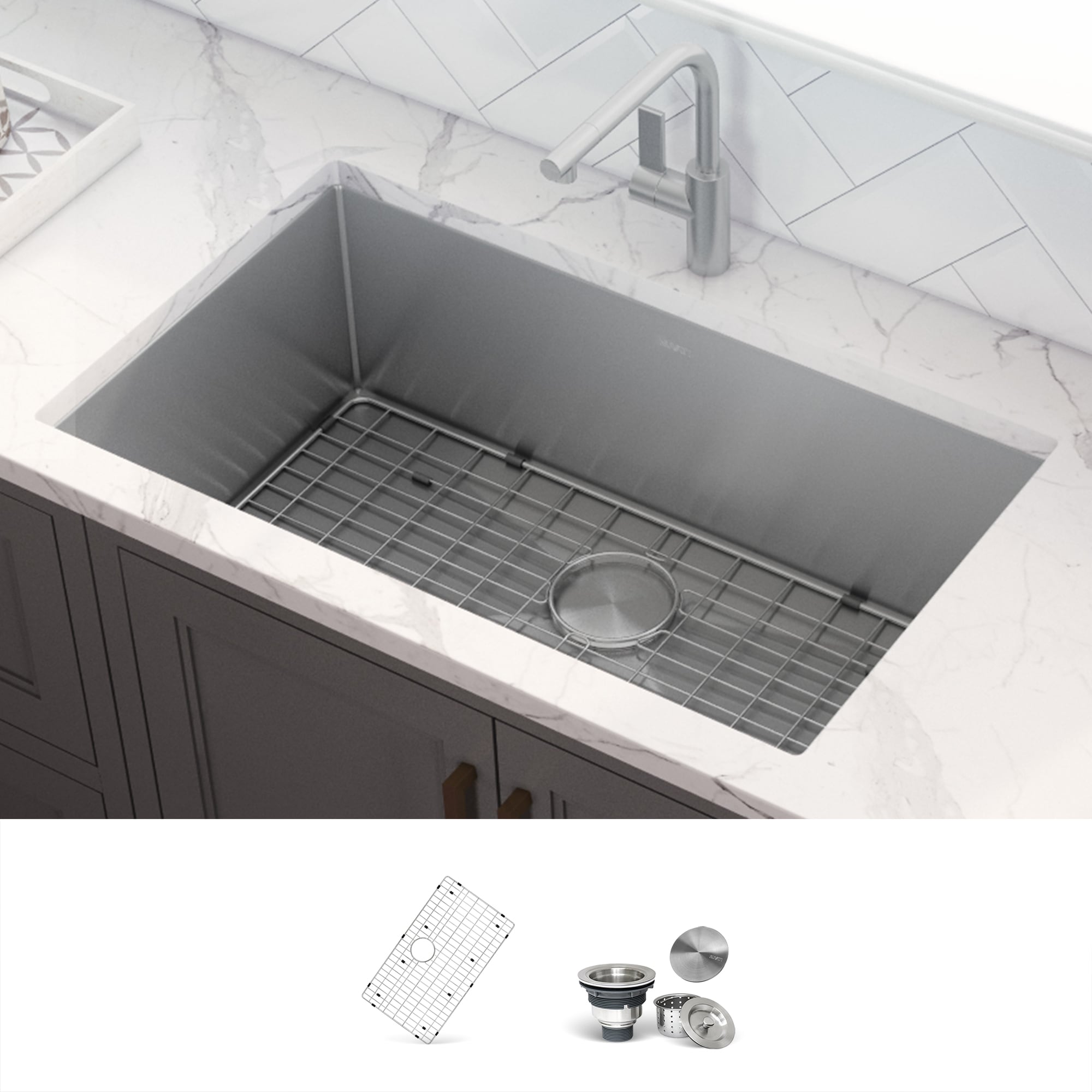 Ruvati RVH7466 Gravena Undermount 35-in x 19-in Stainless steel Single bowl 16 -Gauge Kitchen Sink