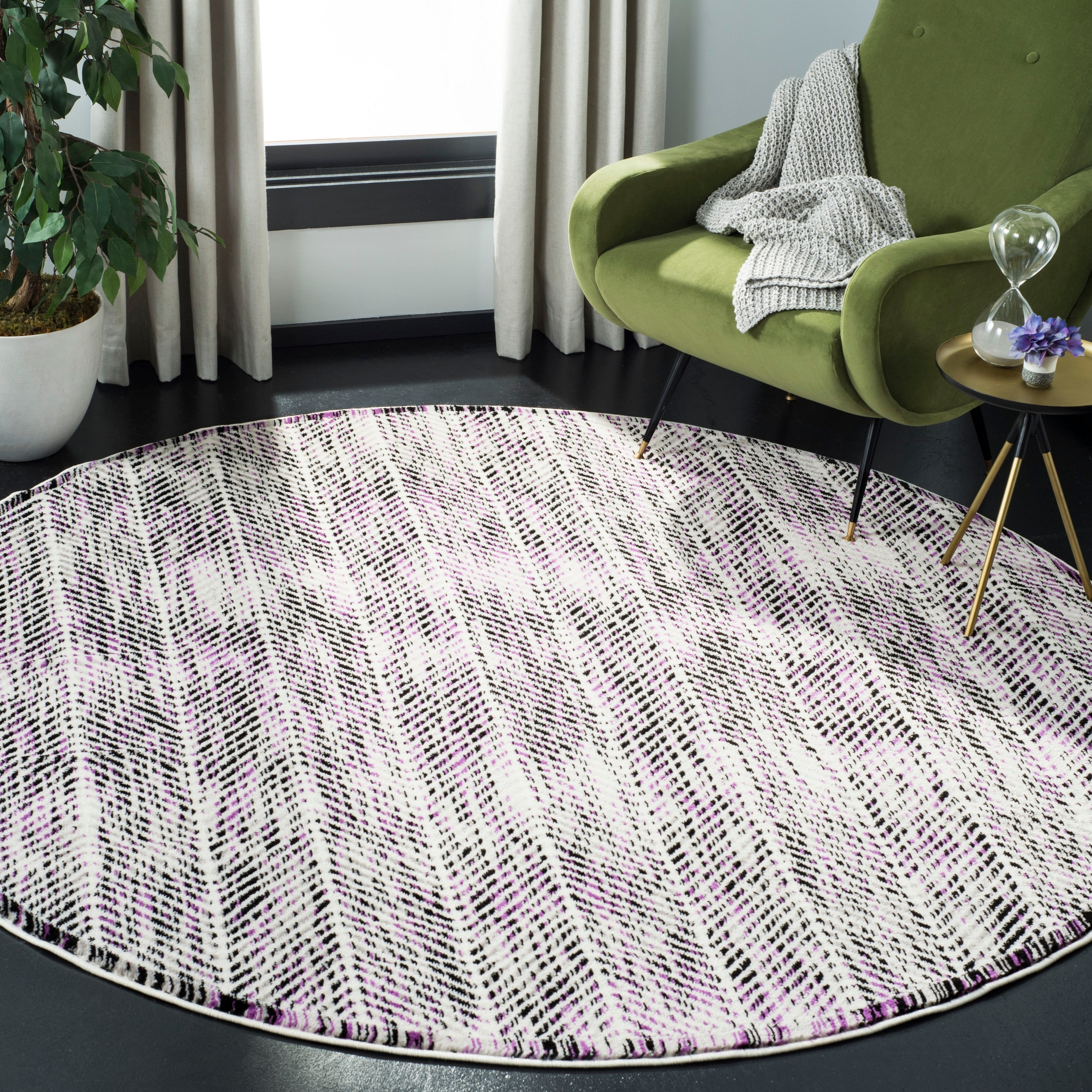Safavieh SKY194R-6R Skyler Orla 6 x 6 (ft) Loomed Polypropylene Gray/Purple Round Indoor Abstract Bohemian/Eclectic Area rug