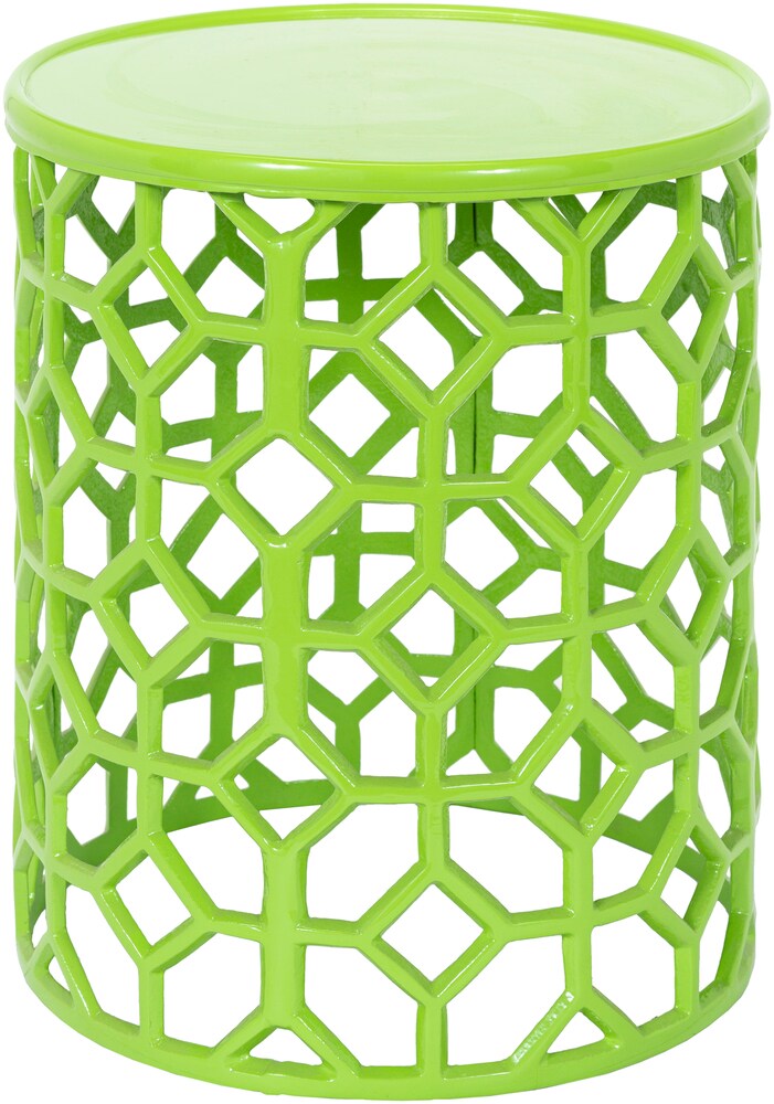 Hale Round Lime Green Metal & Glass Lattice Side Table