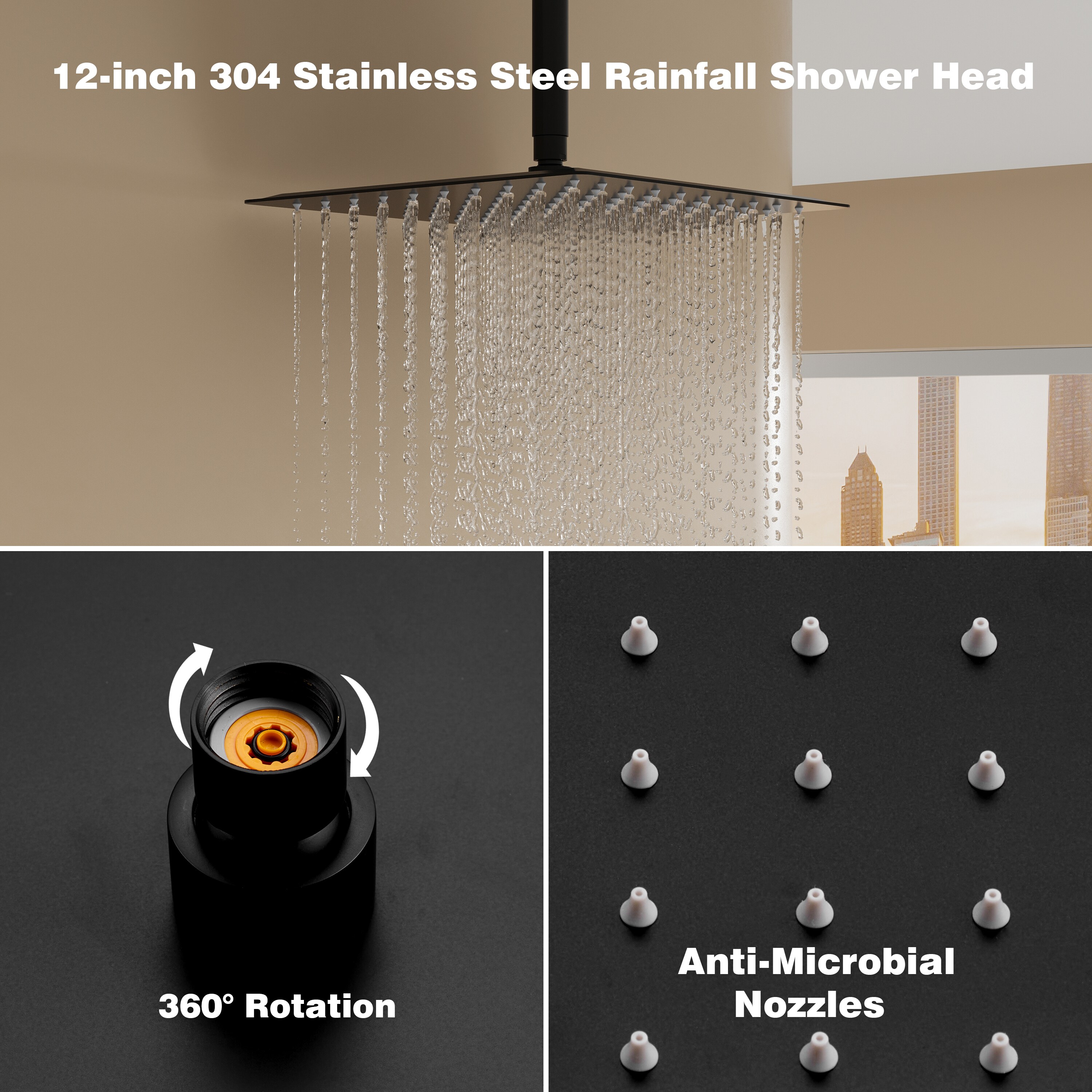 WELLFOR SPA-88003BG Showerhead-Bar-Panels - View #6