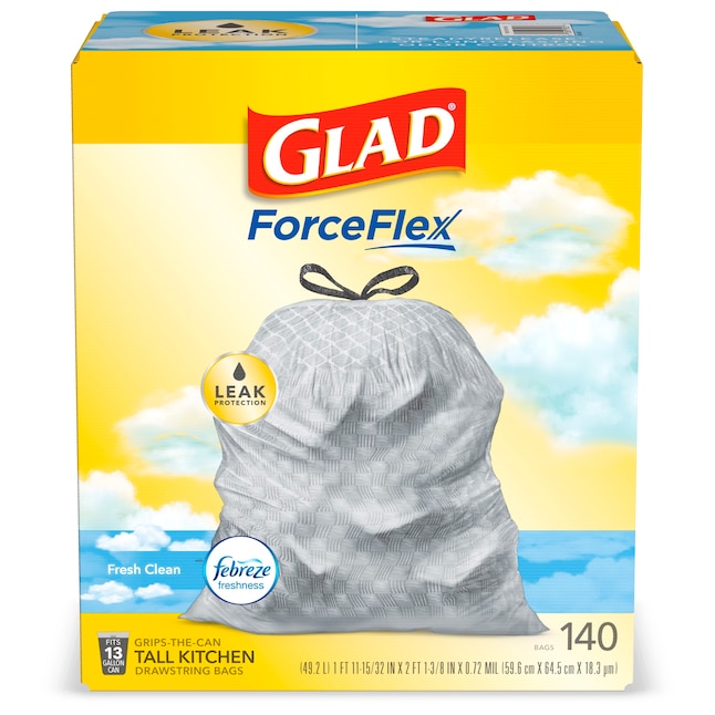 Glad ForceFlex 13-Gallons Febreze Fresh Clean White Plastic