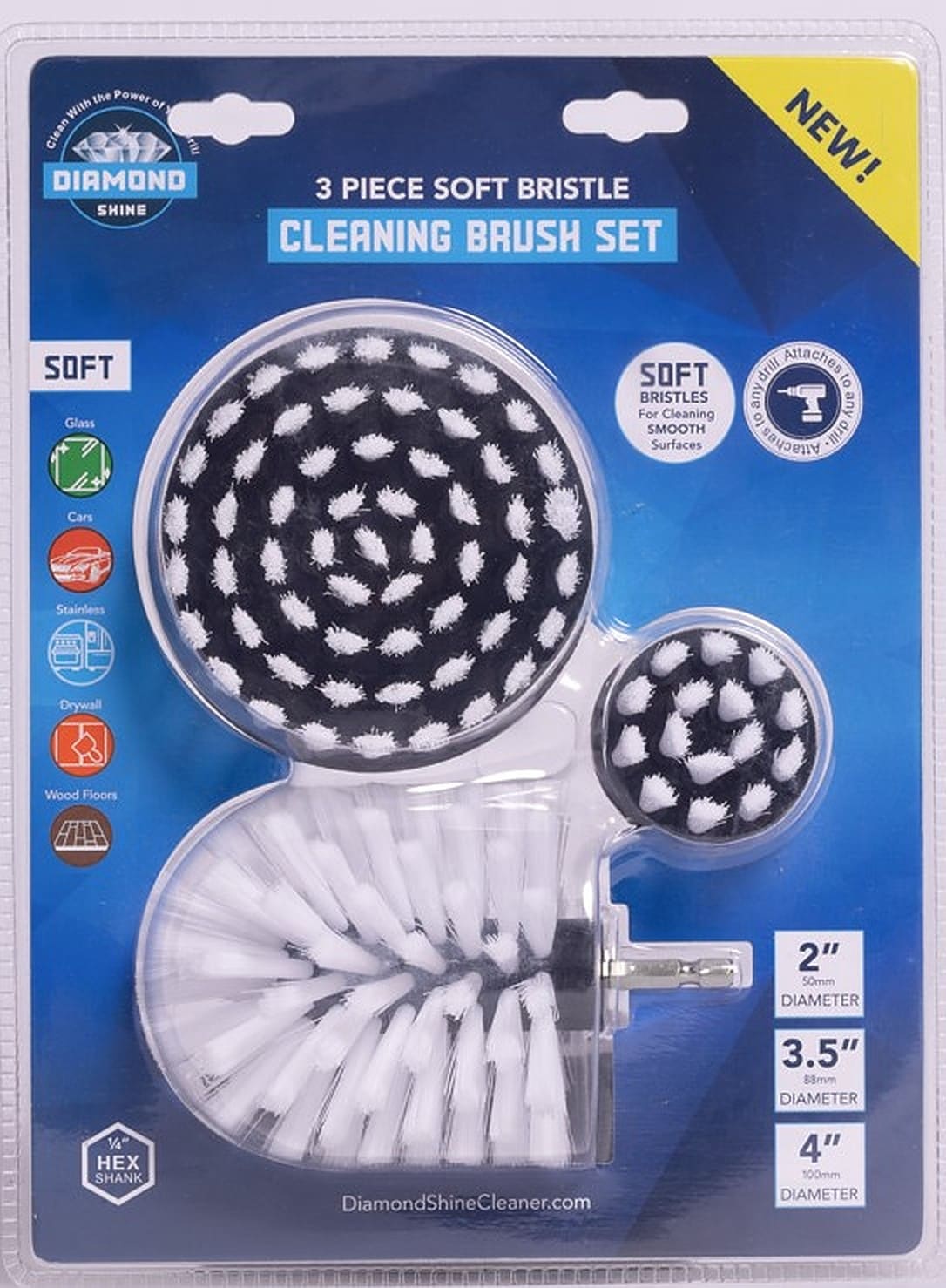 Diamond Shine Drill Brush Set 3-Pack Soft Bristle