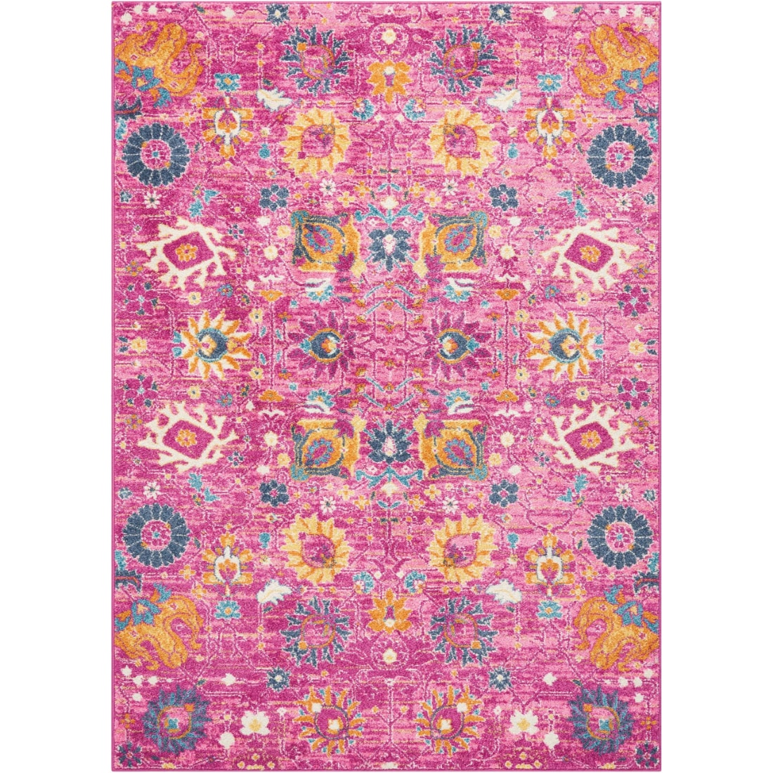 HomeRoots 4000385193 5 x 7 (ft) Polypropylene Fuchsia Rectangular Indoor Floral Area rug