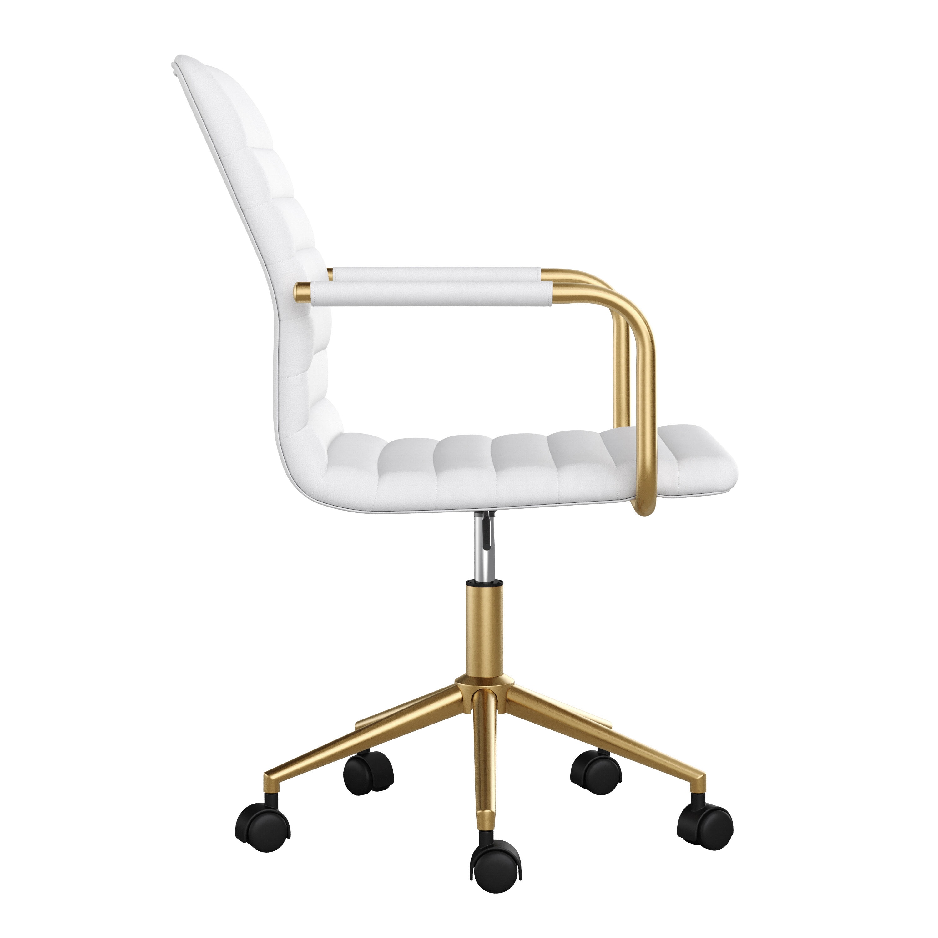 White Faux Leather Executive Swivel Office Chair with Brass Frame