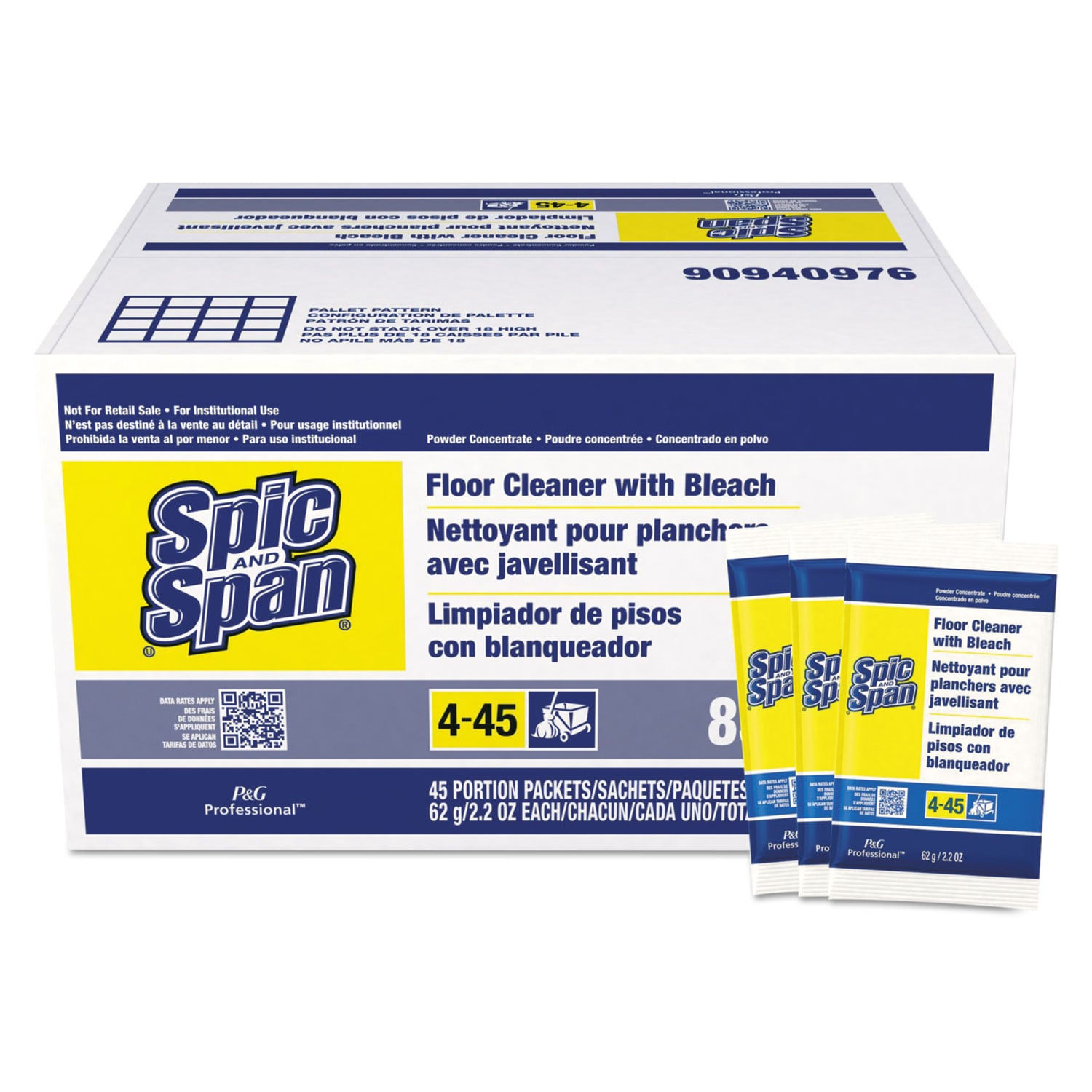 Spic and Span ESNPGC02010 Bleach Floor Cleaner Packets  2.2oz Packets  45 Carton