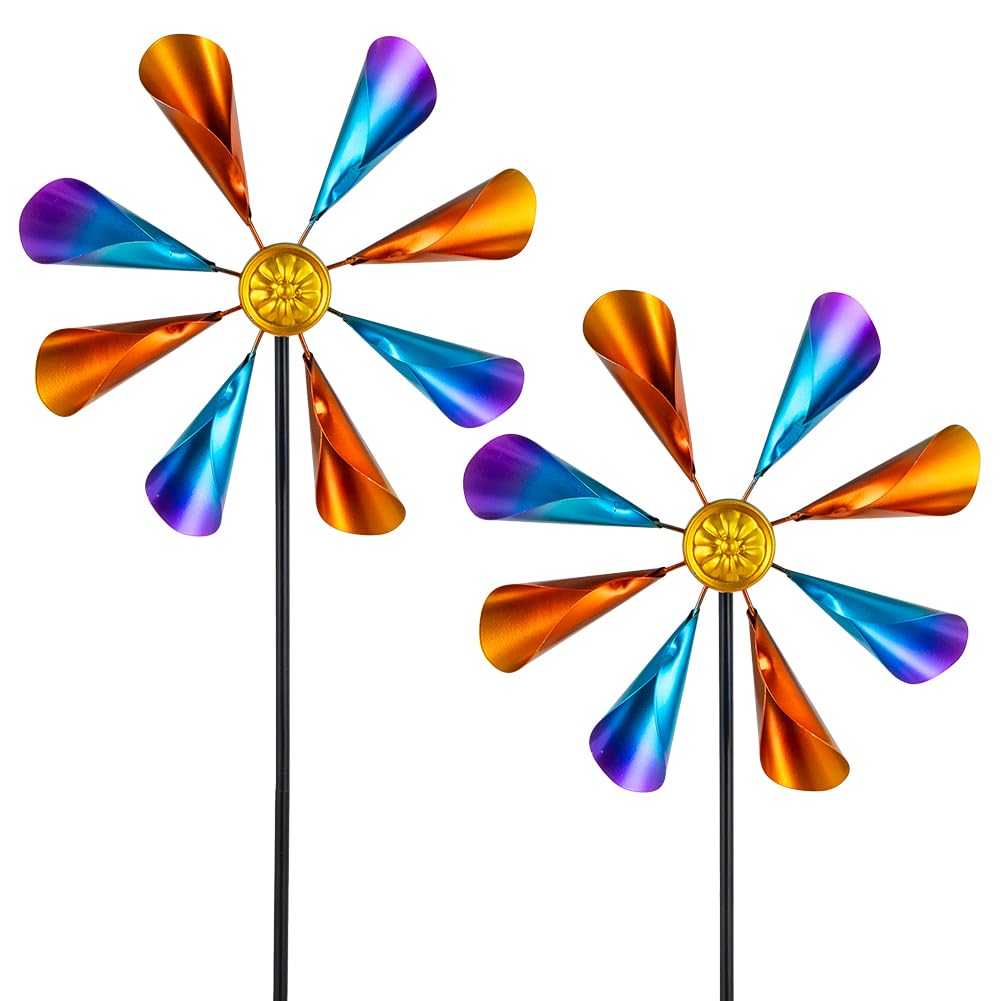 JVFCXXV  2 Pack Metal Wind Spinners Outdoor 10 Inch Diameter Colorful Pinwheels for Yard Garden Patio and Porch durable home and garden accessory
