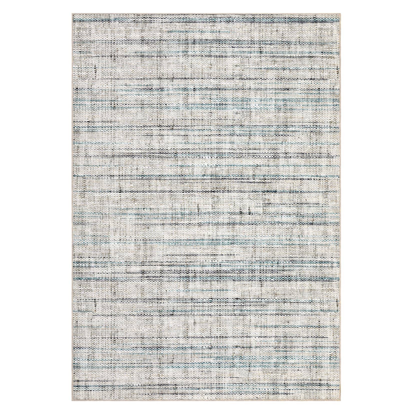 Qeetex LSN-PHO-16NWWLET 5 x 7 ft Polyester Terry Blue Gray Rectangular Hallway Bathroom Entryway Kitchen Office Foldable Line Printed Modern Washable Area Rug