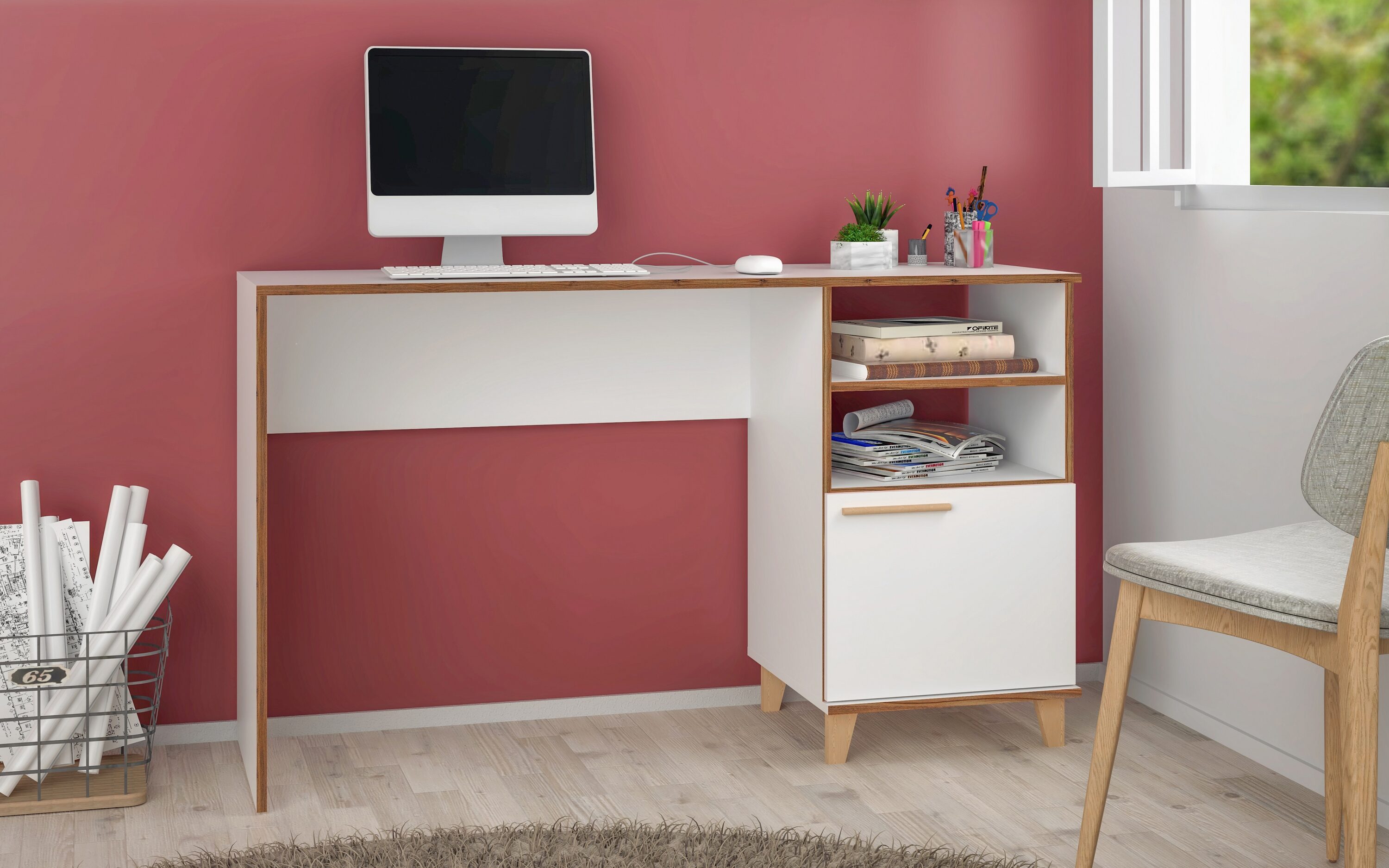 Manhattan Comfort 136AMC160 Minetta 53.14-in White Modern/Contemporary Computer Desk