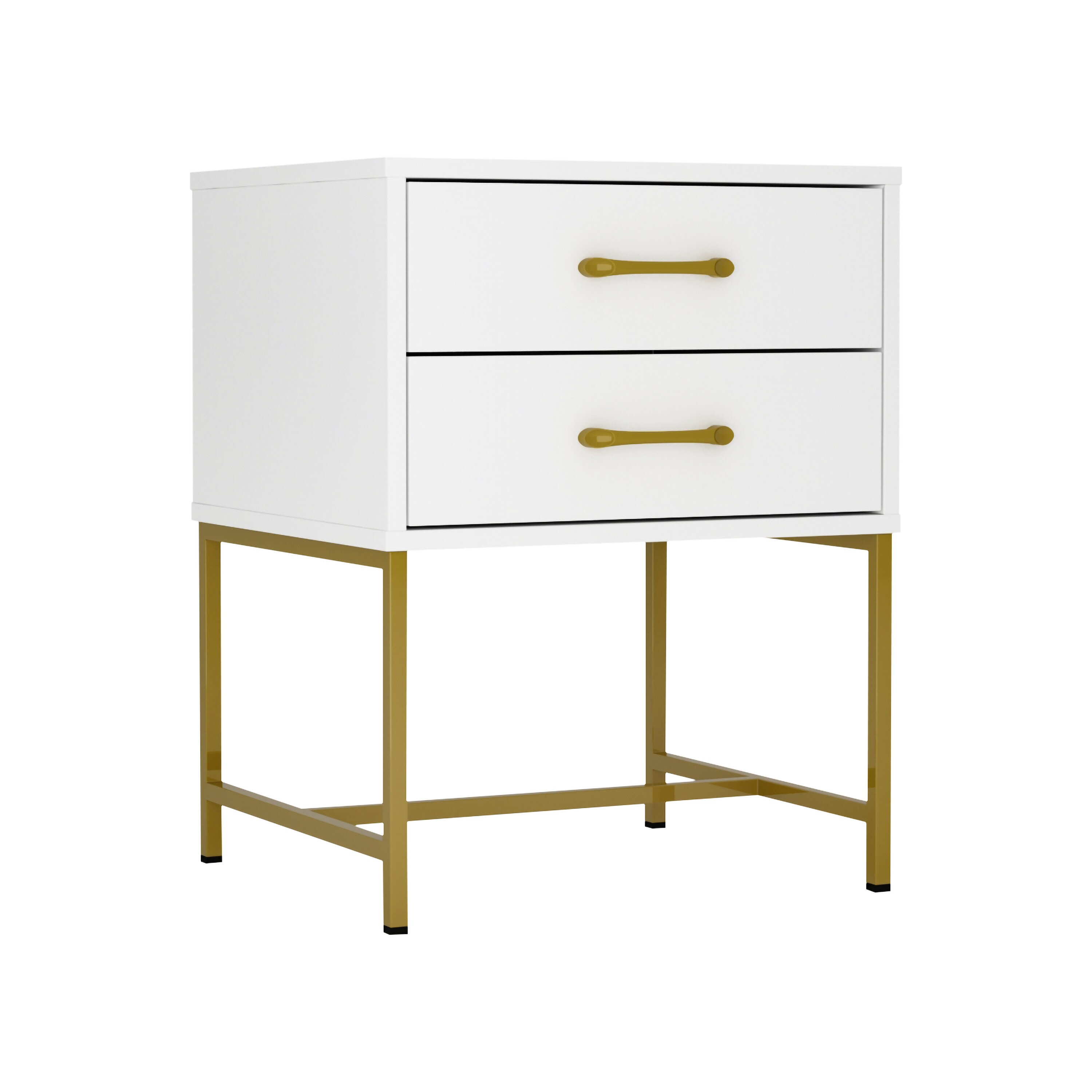 Nightstand with 2 Drawers, Modern End Table with Metal Legs Wood