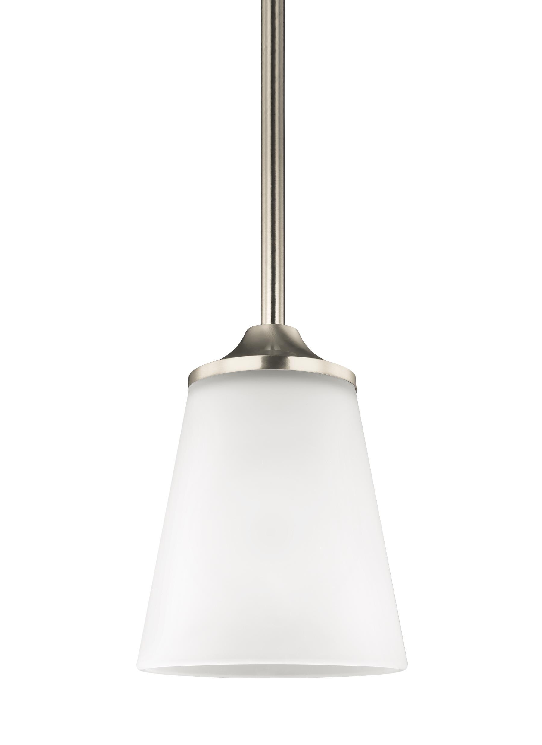 Generation Lighting 6124501EN3-962 Hanford 1 -Light Brushed Nickel Transitional Etched glass Cone Mini Hanging Pendant light