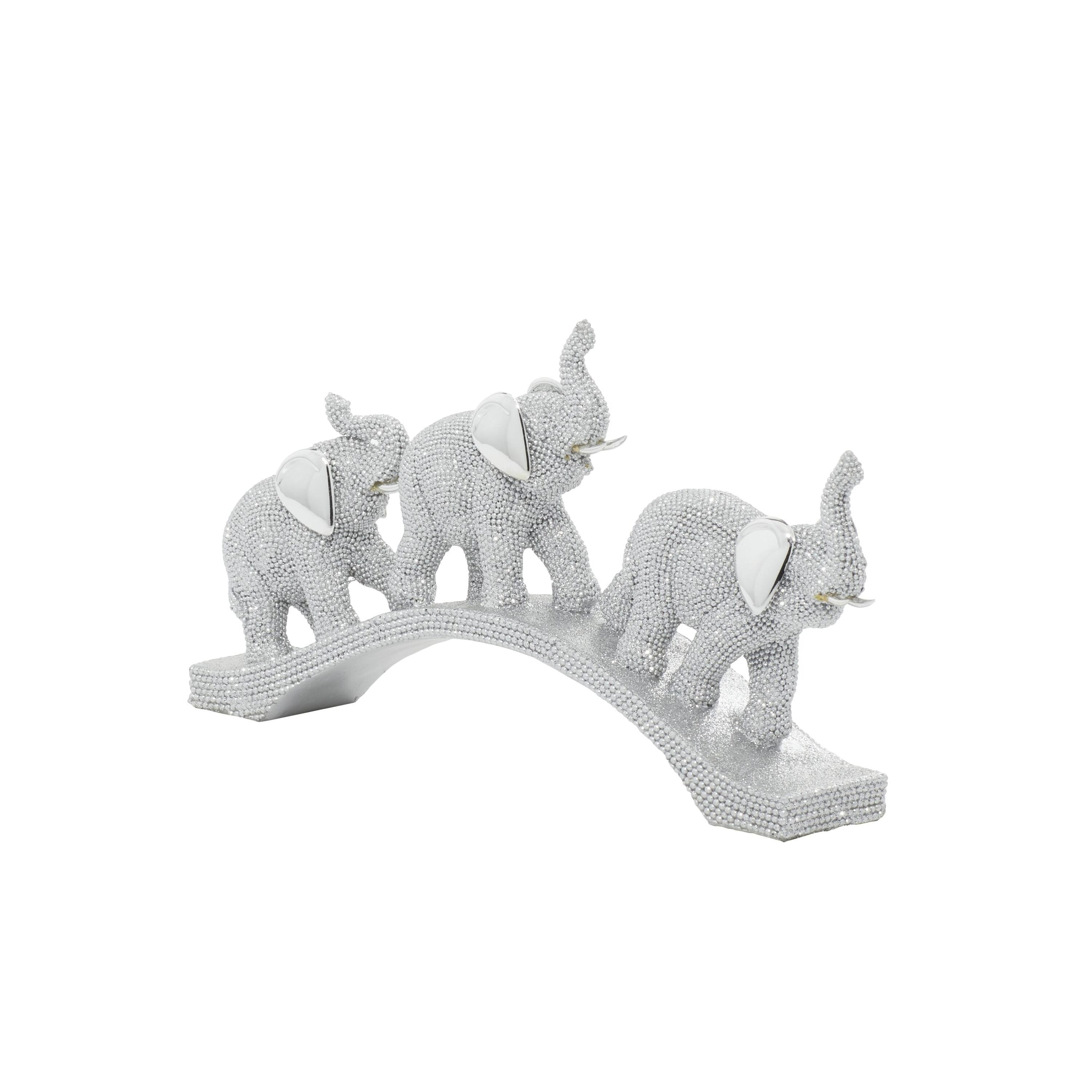 Silver Polystone Elephant Sculpture on Curved Base