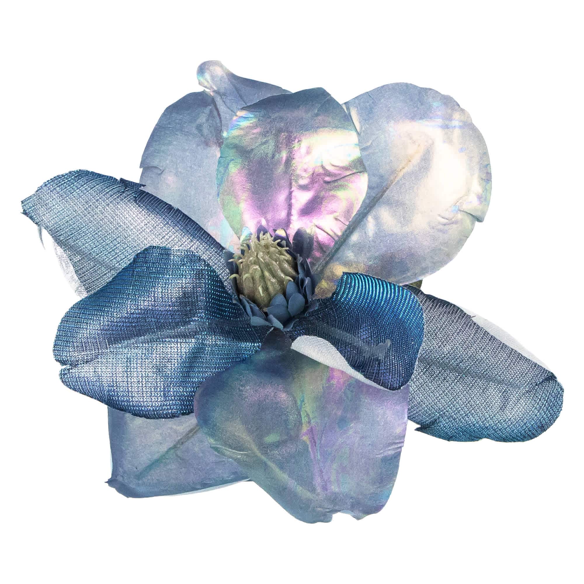 Northlight NORTHLIGHT GB94395 Artificial Magnolia Flower Clip-On Christmas Ornament - 7 inch - Iridescent Blue