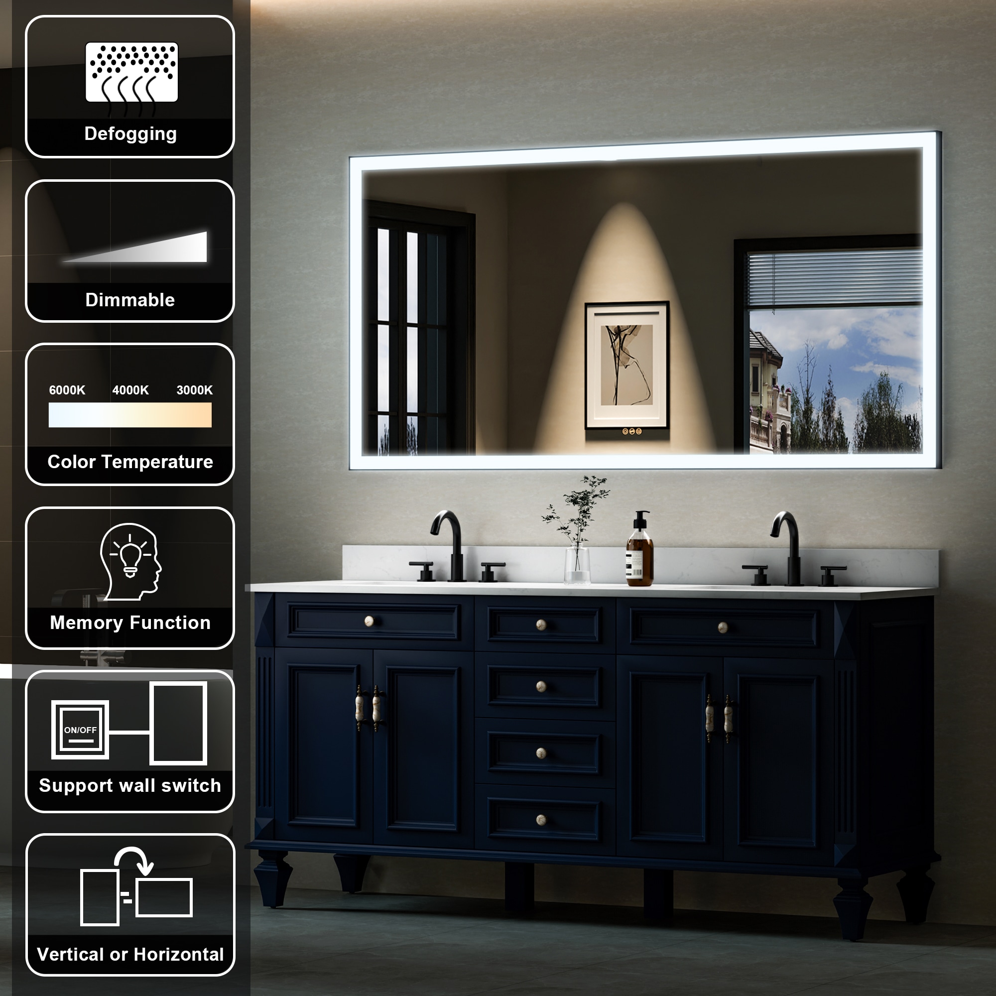 WELLFOR W5FM7236MB Framed-Bath-Mirrors - View #4
