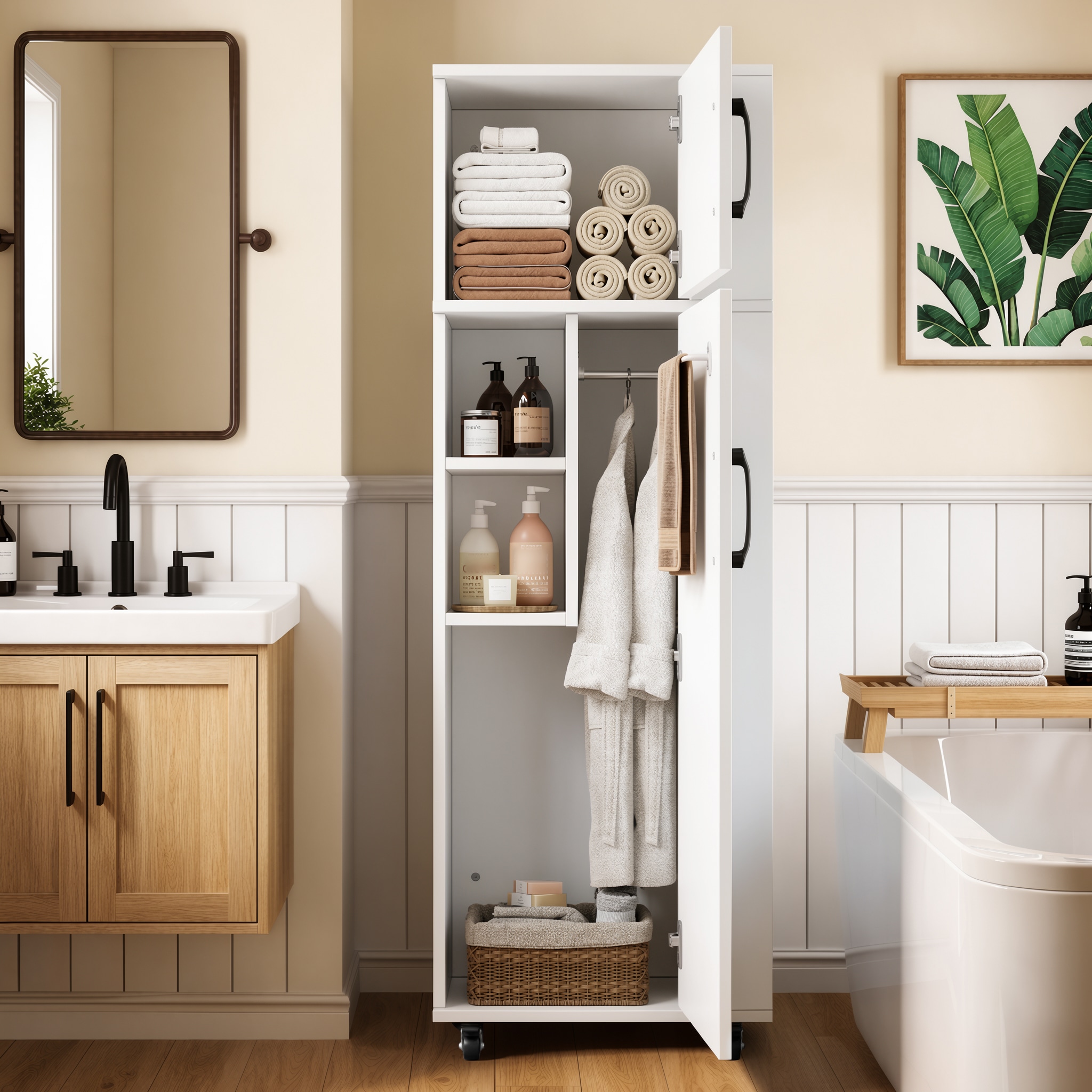 PAKASEPT Slim Broom Storage Cabinets 19.69-in W x 60.63-in H Wood Tool Cabinet ( white )