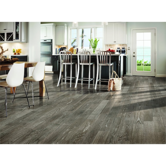 Bruce Hydropel Prefinished Sea Fog Hickory Wirebrushed Locking Hardwood Flooring Sample Bruce Hydropel Prefinished Sea Fog Hickory Wirebrushed Locking Hardwood Flooring Sample