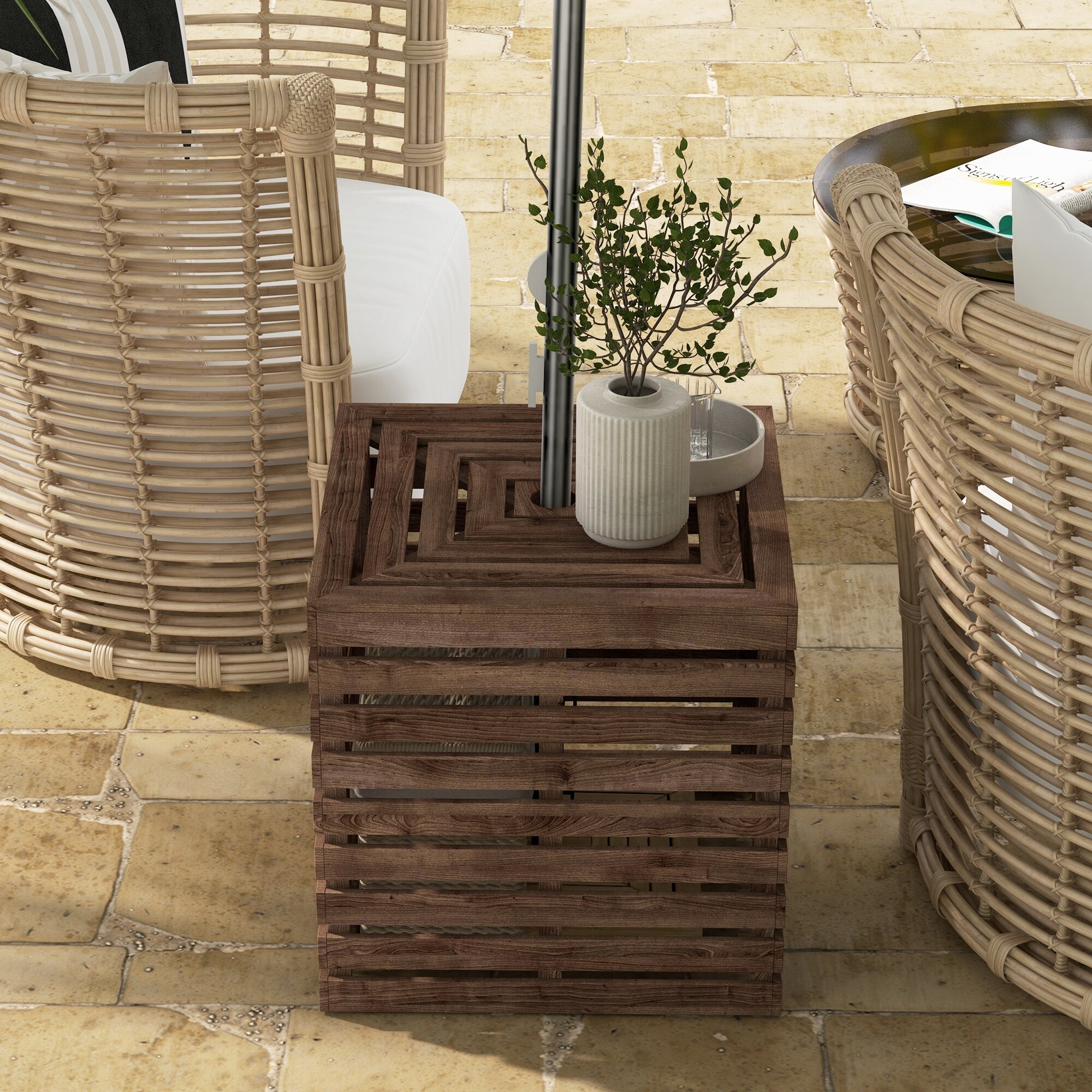 Blisstyle Outsunny 2 in 1 Outdoor Storage Box for Umbrella Base Coffee ...