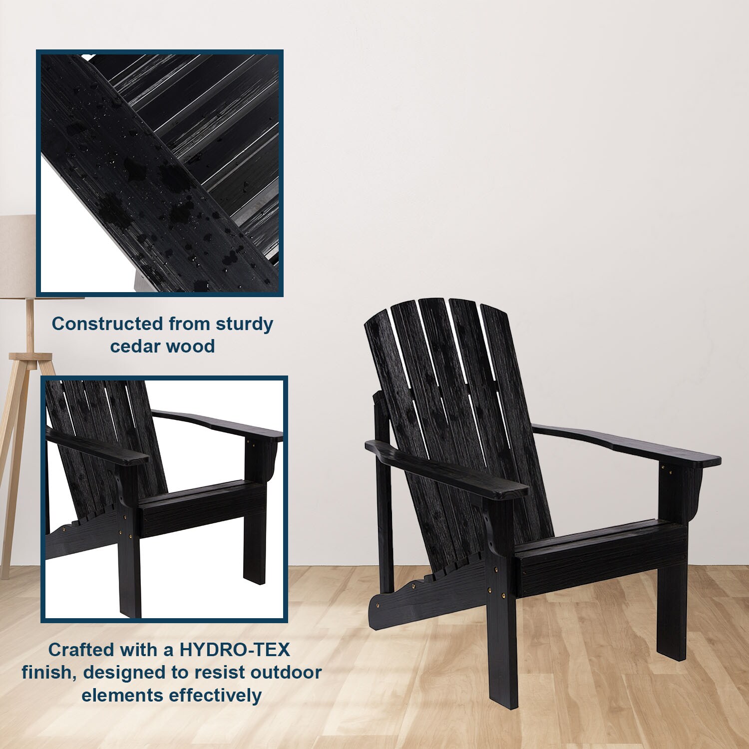 Black Cedar Wood Mid-Century Modern Adirondack Chair