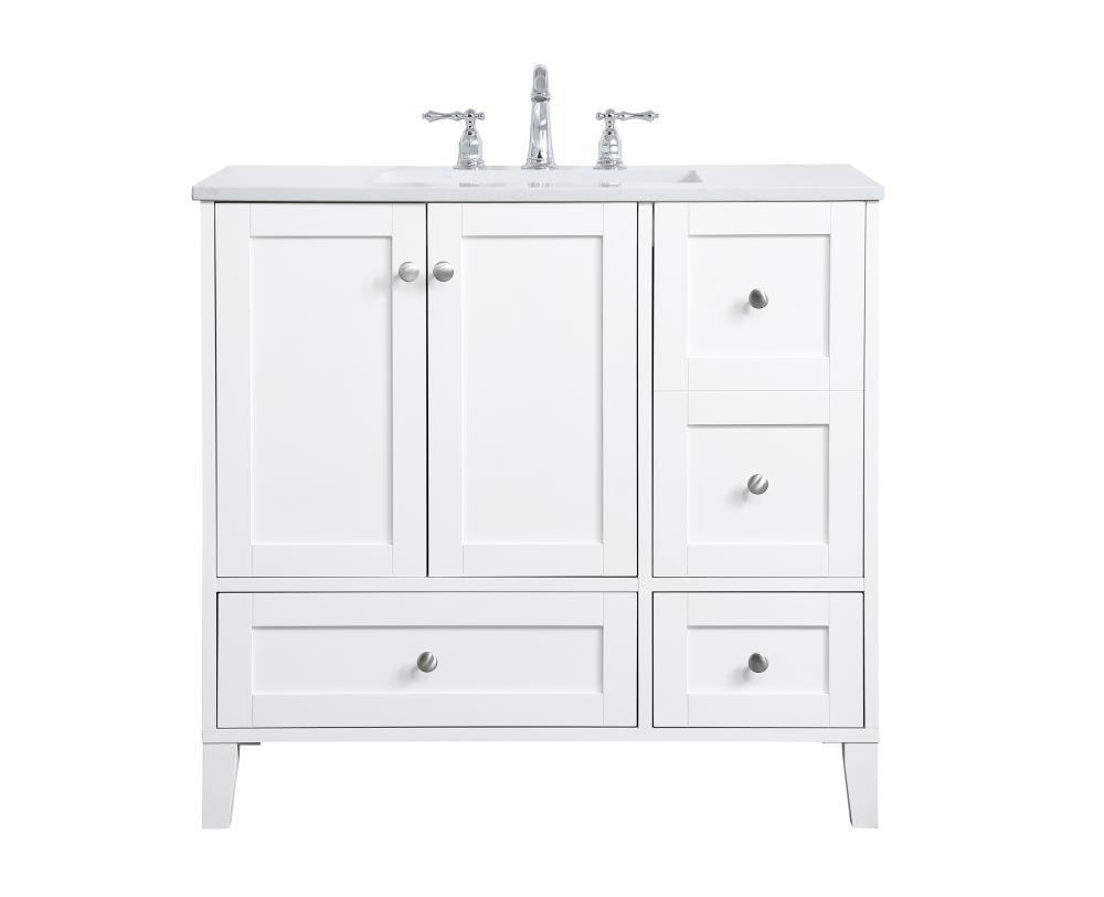 Elegant Decor FI54036WH First Impressions 36-in White Undermount Single sink Bathroom Vanity with Calacatta Quartz Engineered marble Top