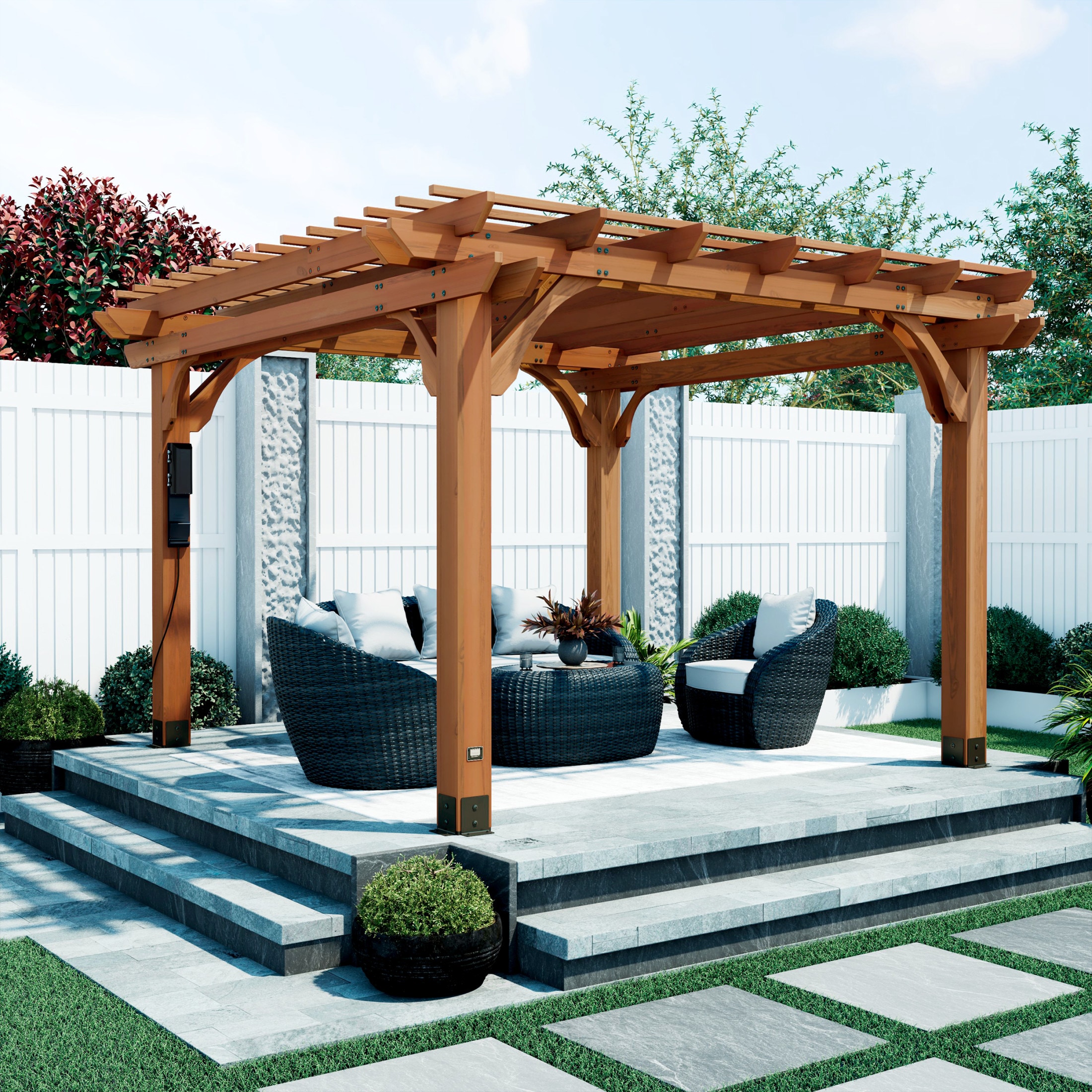 Backyard Discovery 2405028COM Beaumont 12-ft W x 12-ft L x 8-ft H Brown Wood Freestanding Pergola