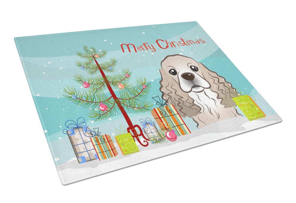 Caroline's Treasures BB1588LCB Dogs Merry Christmas Tree 11.25-in L x 15.75-in W Glass Cutting Board