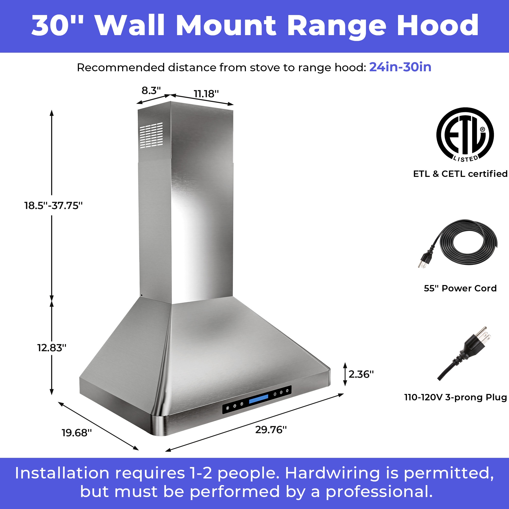 DZS DNAP02-R-30 Wall-Mounted-Range-Hoods - View #2