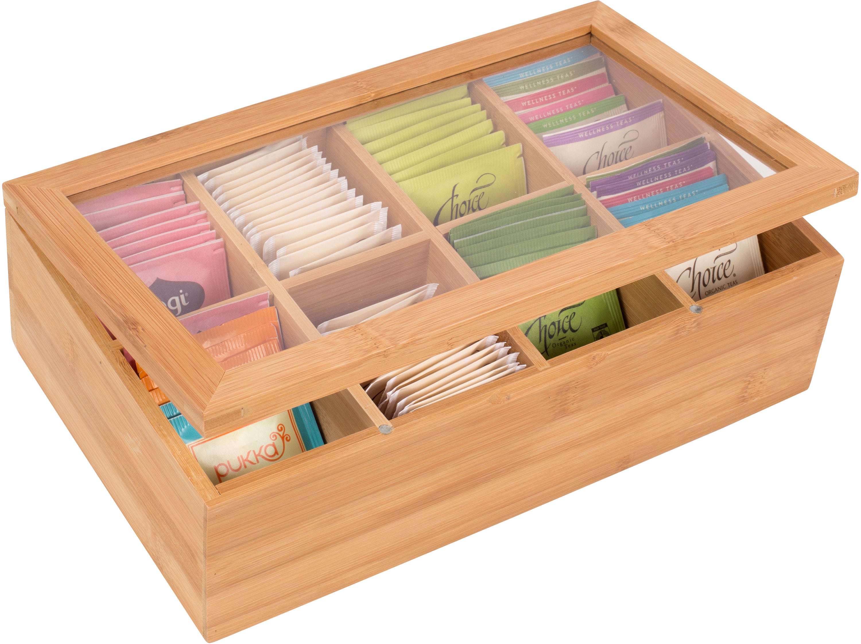 Trademark Innovations Tea Storage Box Traditional Tan Wood Bamboo