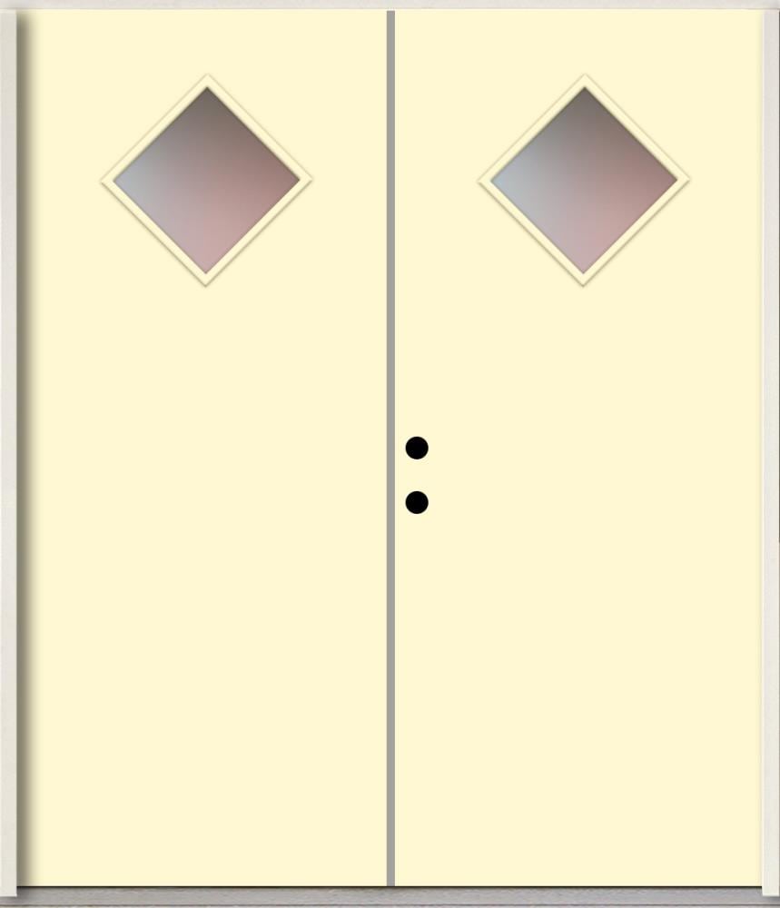 RELIABILT LO1067219 Spotlights 72-in x 80-in x Fiberglass 1/4 lite Right-hand inswing Bisque Paint Painted Prehung Double Front Door Insulating core