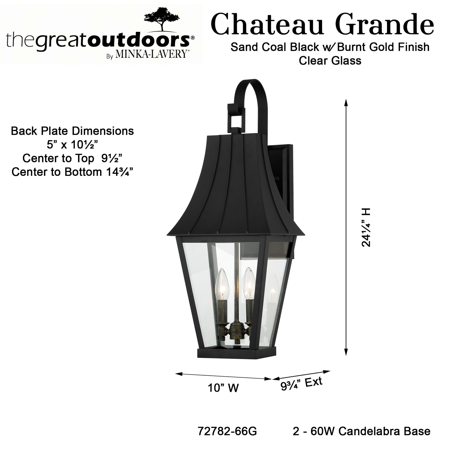 Chateau Grande Black and Gold 2-Light Outdoor Wall Sconce with Glass Shade