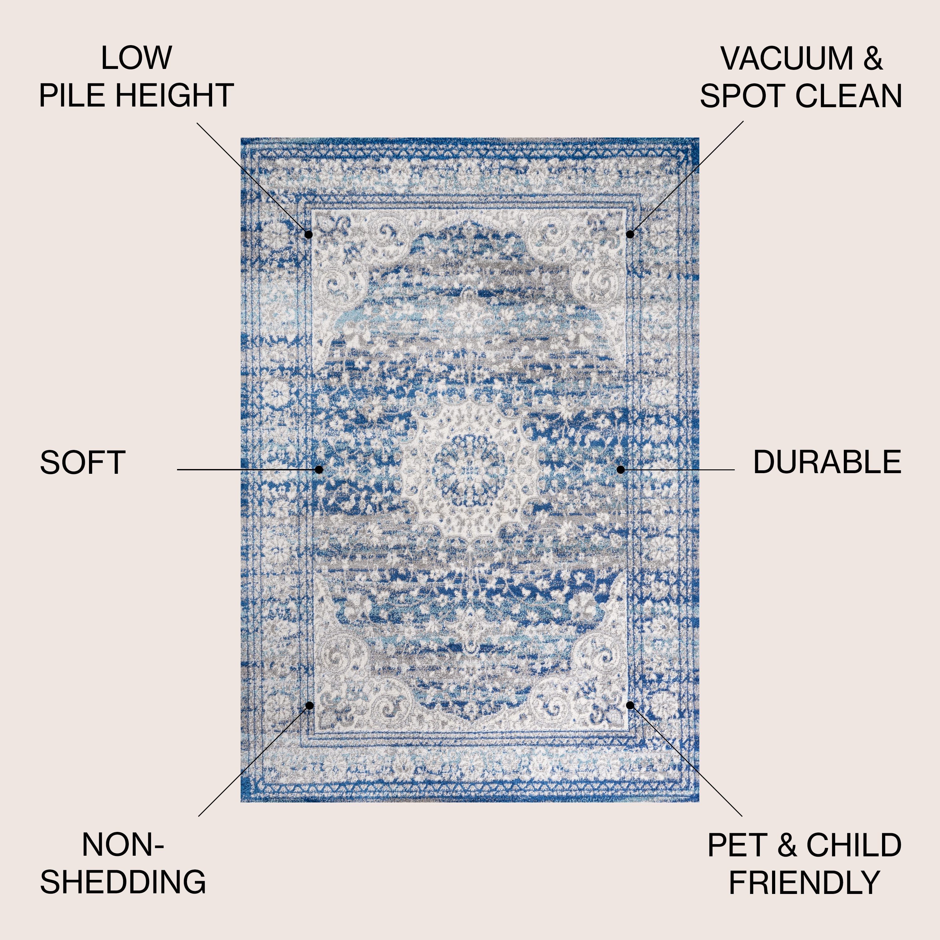 Blue and Dark Gray Medallion Synthetic 4' x 6' Area Rug