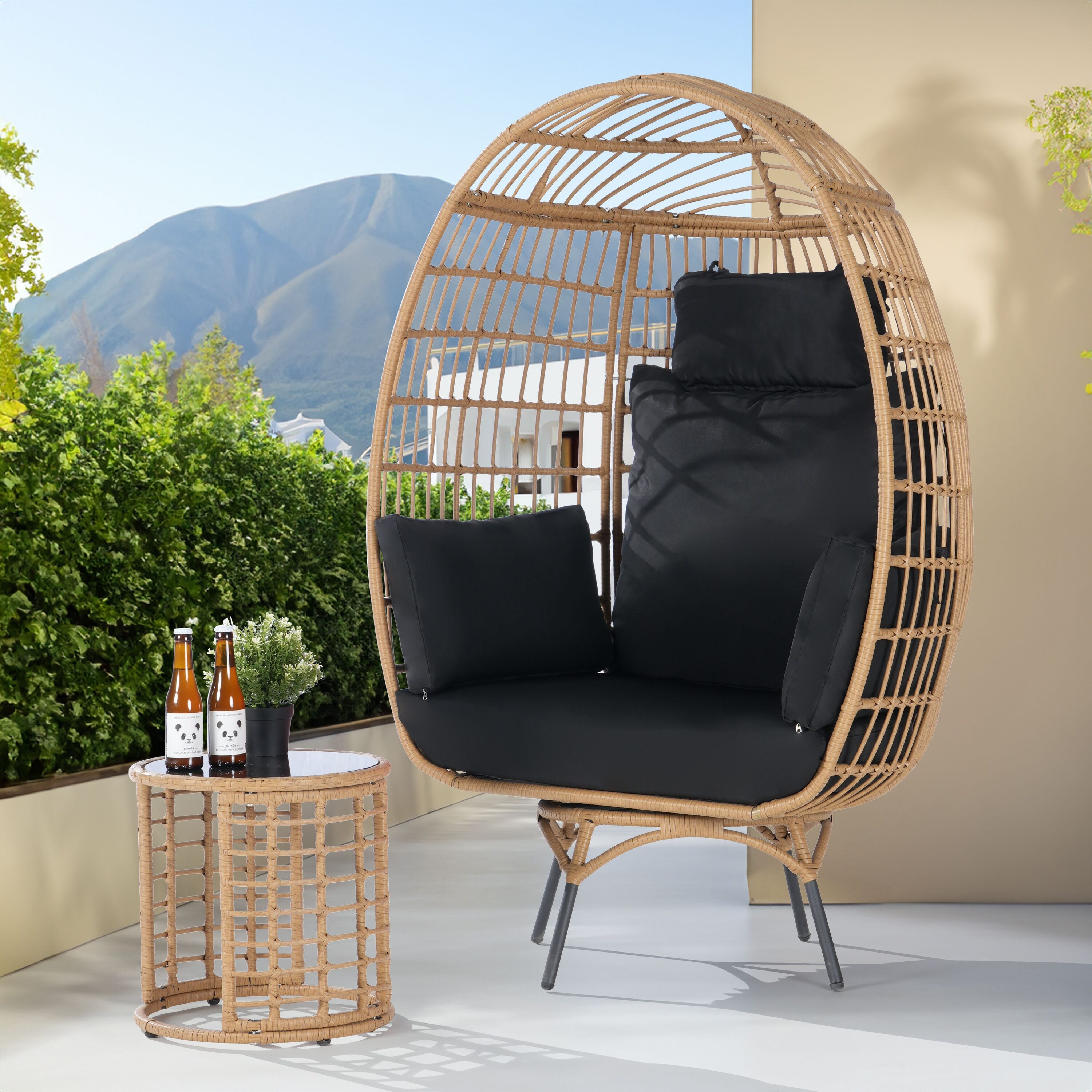 SANSTAR L-RJDC56BK-AC 2 -Piece Wicker Patio Conversation Set with Black Cushions