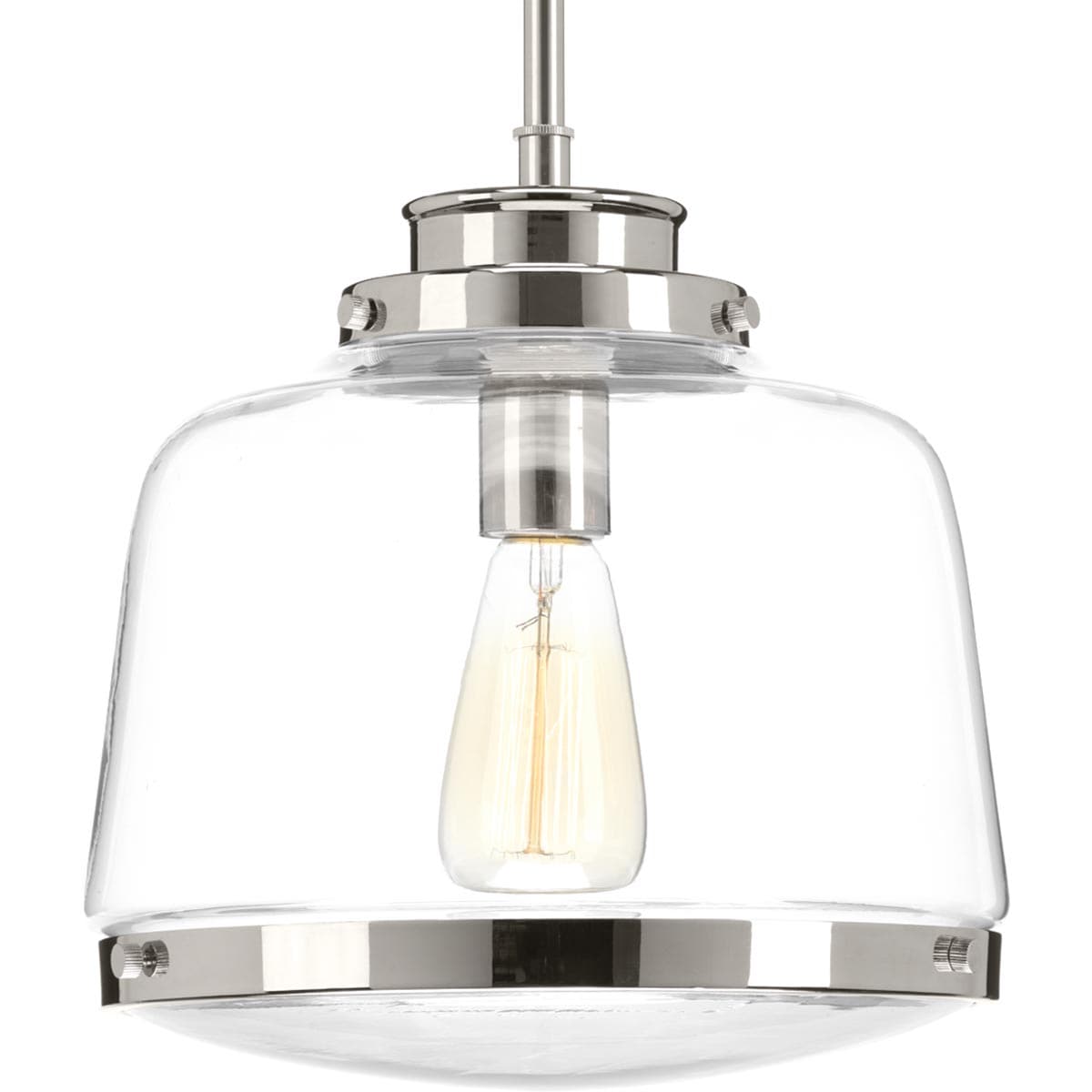 Progress Lighting P500061-104 Judson Polished Nickel Transitional Clear glass Drum Medium Hanging Pendant light