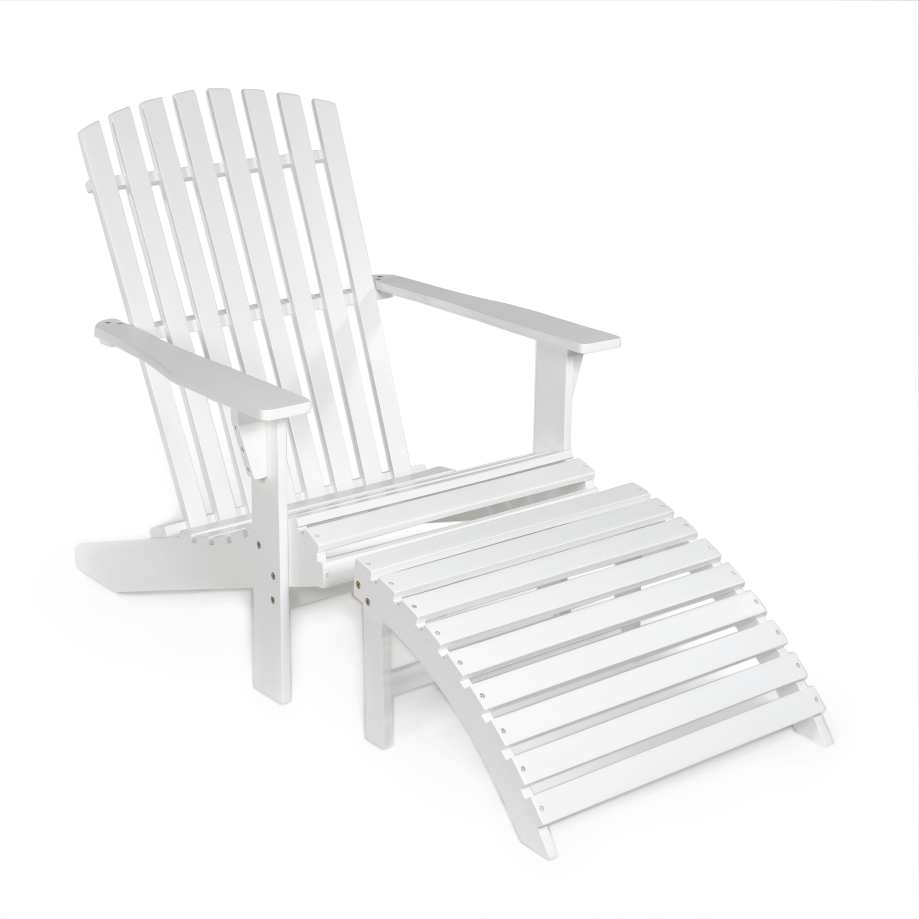 JONATHAN  Y ADK1000D Saranac Traditional Rustic White Wood Frame Stationary Adirondack Chair with Slat Seat