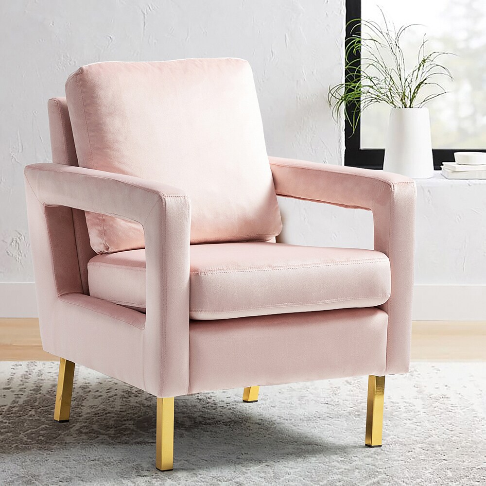 14 Karat Home Casual Pink Velvet Accent Chair in the Chairs department ...