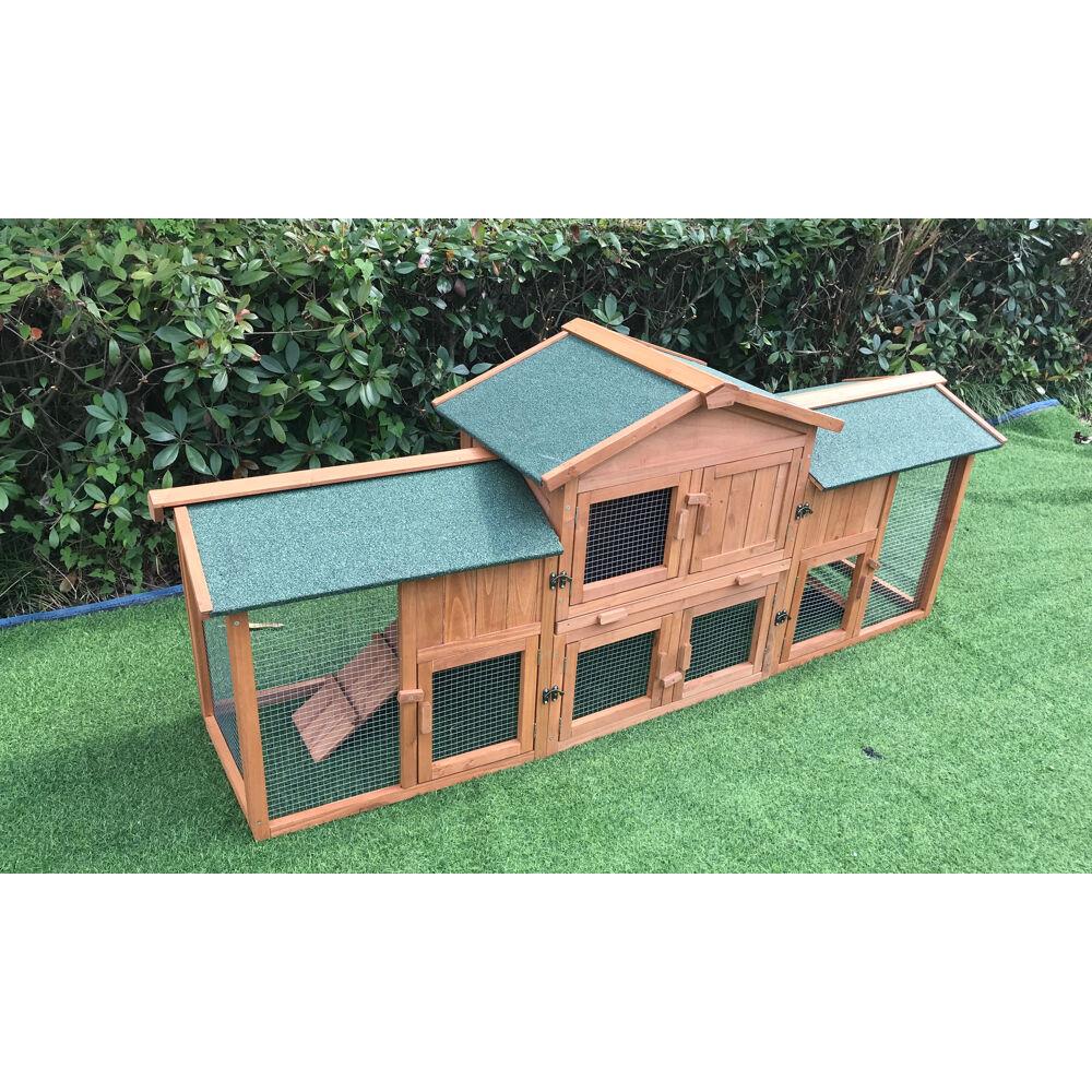 Hanover Outdoor Wooden Elevated Rabbit Hutch with Ramp Run Waterproof Roof and Removable Tray HANRH0105 CDR