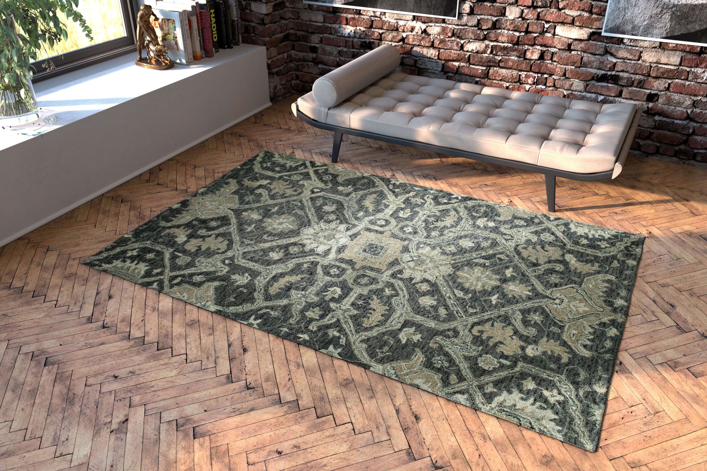 Kaleen CHA04-68-810 Chancellor 8 x 10 Wool Graphite Indoor Floral/Botanical Mid-century Modern Area Rug