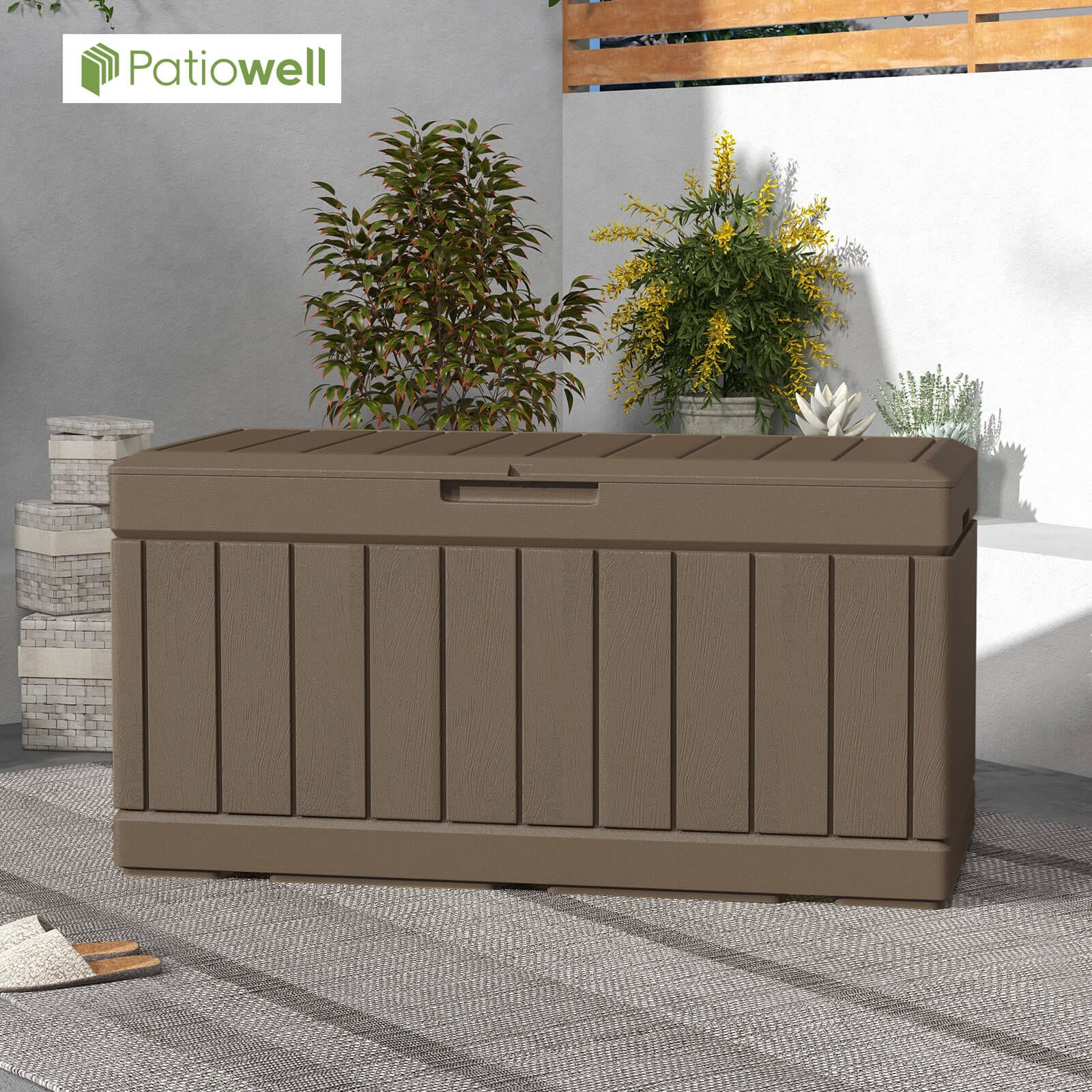 Patiowell 46.4-in L x 20.8-in 82-Gallons Brown Plastic Deck Box in the ...