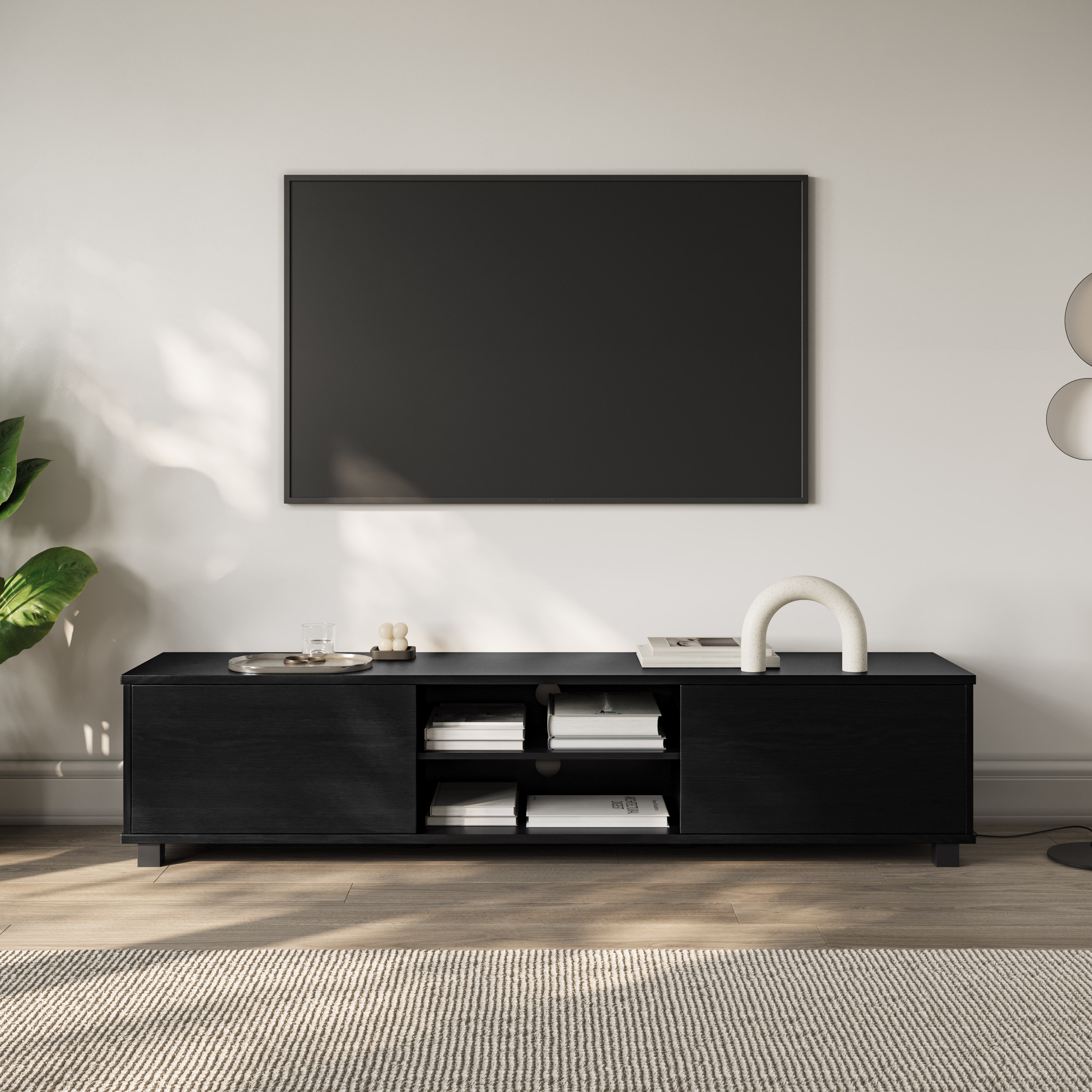 Hollywood Black MDF TV Stand with Cabinet and Shelves